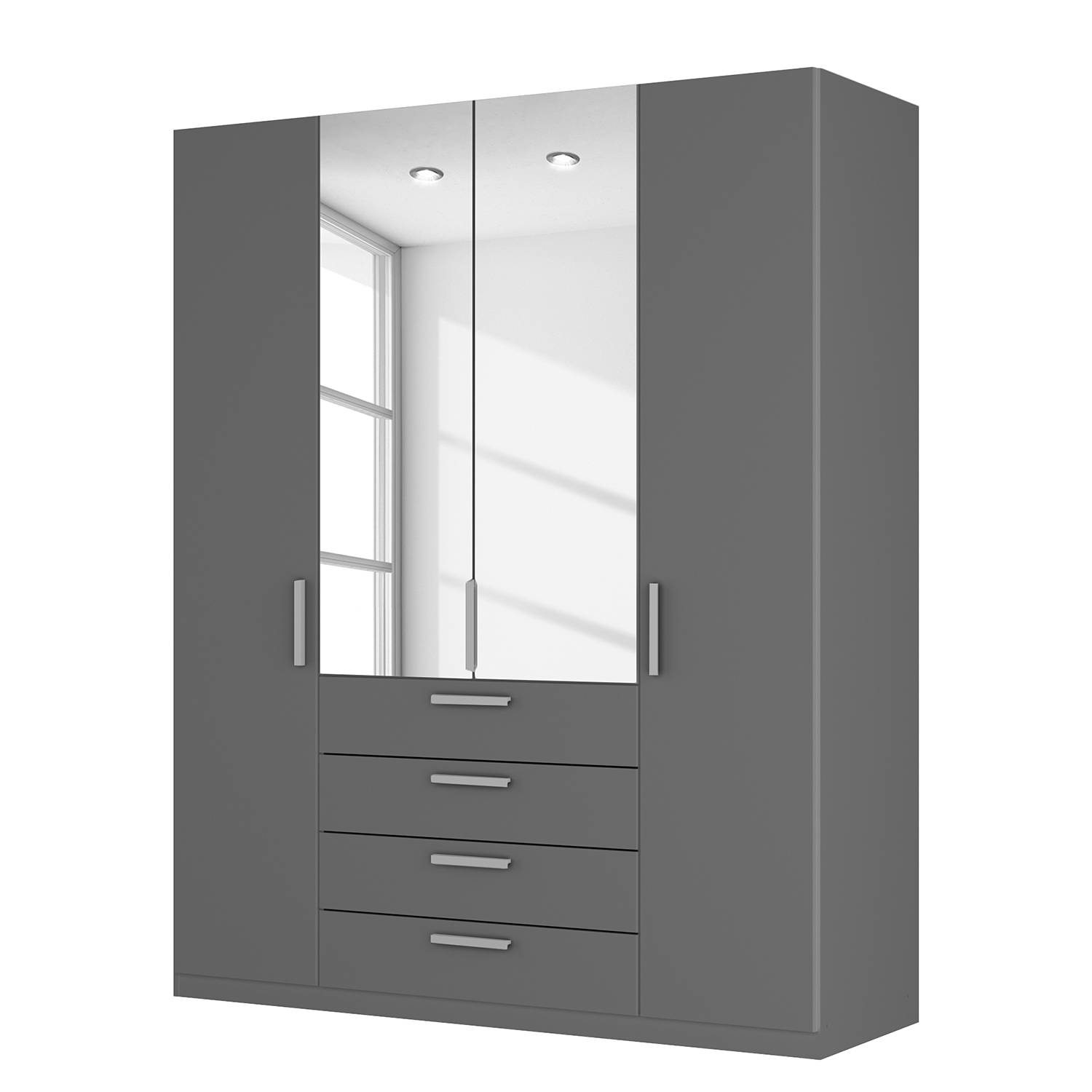 goedkoop Draaideurkast Skøp II grafietkleurig kristalspiegel 181cm 4 deurs 222cm Premium Skop