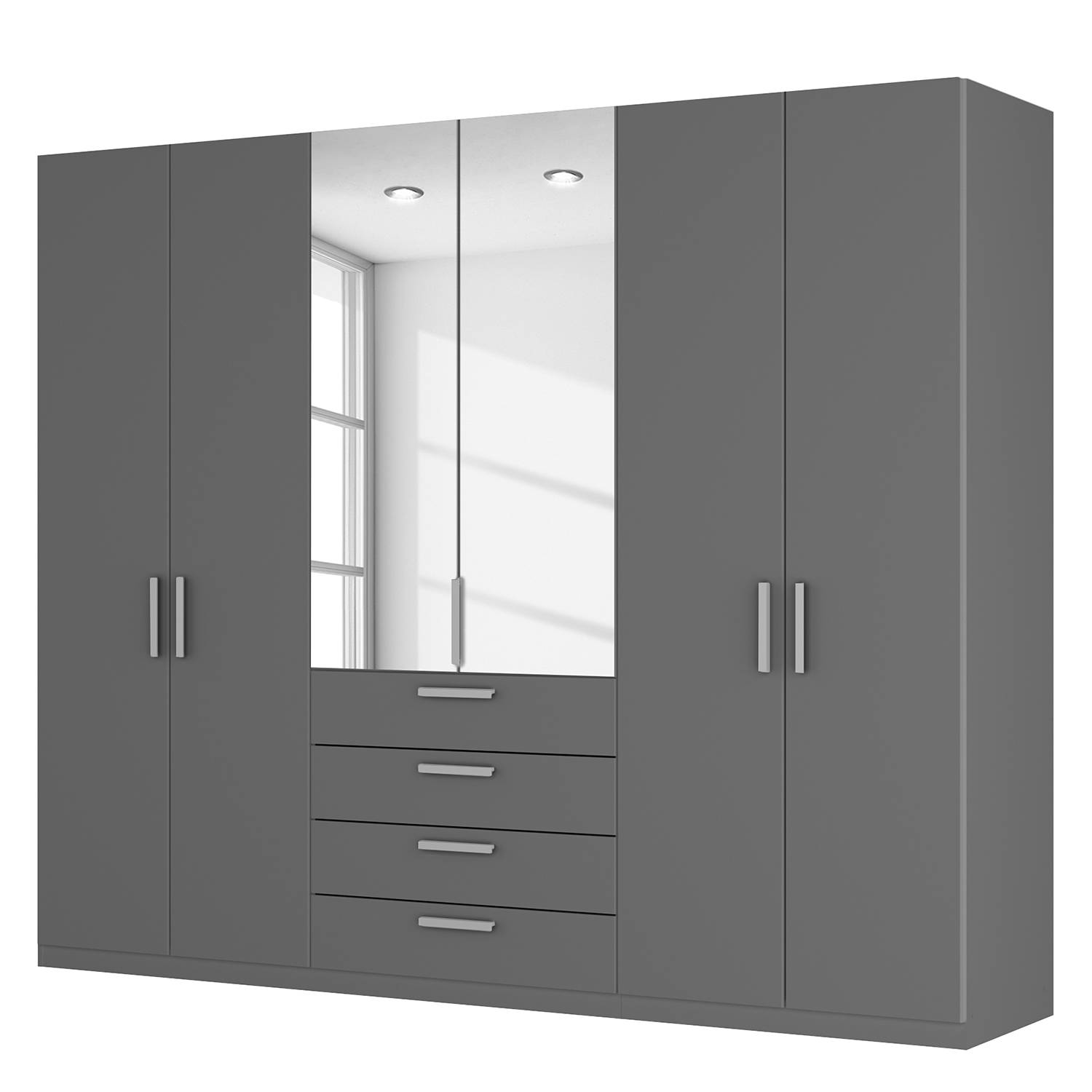 goedkoop Draaideurkast Skøp II grafietkleurig kristalspiegel 270cm 6 deurs 222cm Comfort Skop