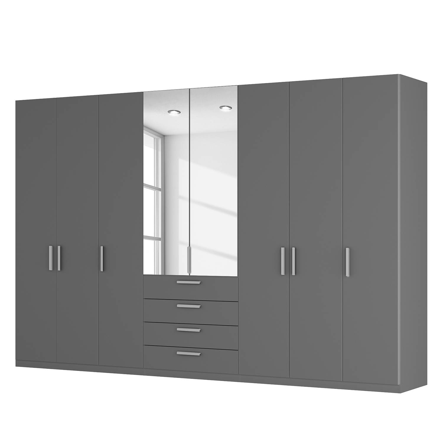 goedkoop Draaideurkast Skøp II grafietkleurig kristalspiegel 360cm 8 deurs 236cm Classic Skop