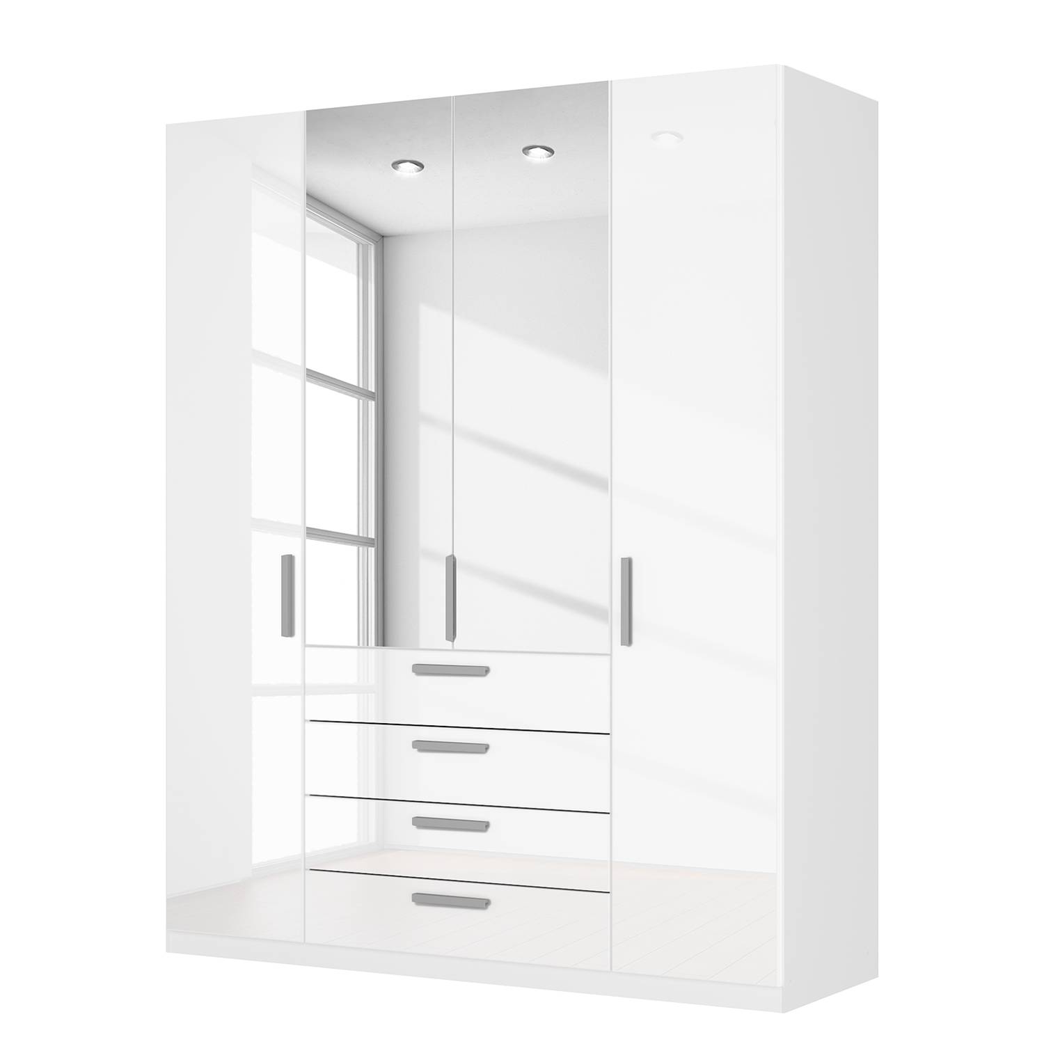 goedkoop Draaideurkast Skøp II hoogglans wit kristalspiegel 181cm 4 deurs 222cm Comfort Skop