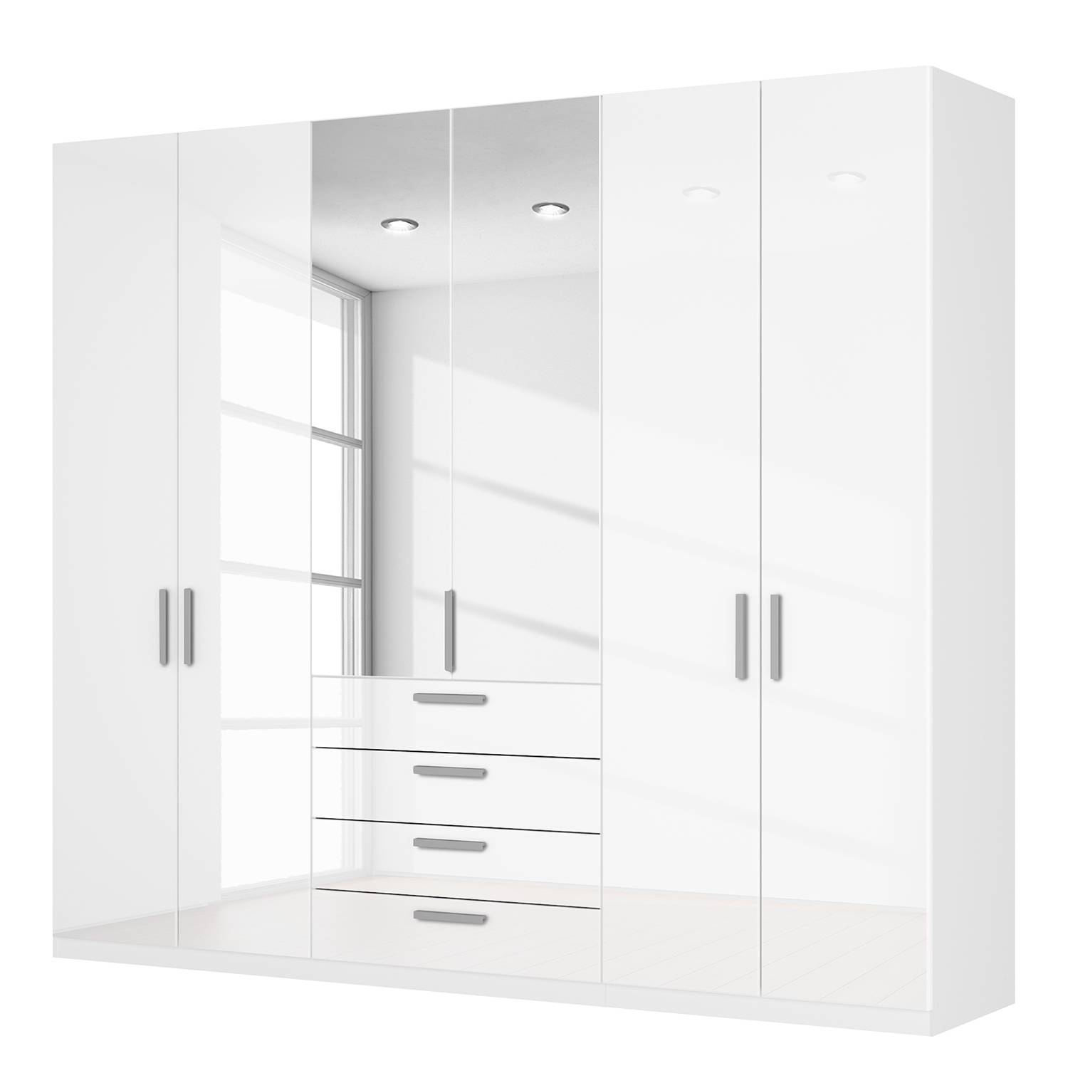 goedkoop Draaideurkast Skøp II hoogglans wit kristalspiegel 270cm 6 deurs 236cm Basic Skop