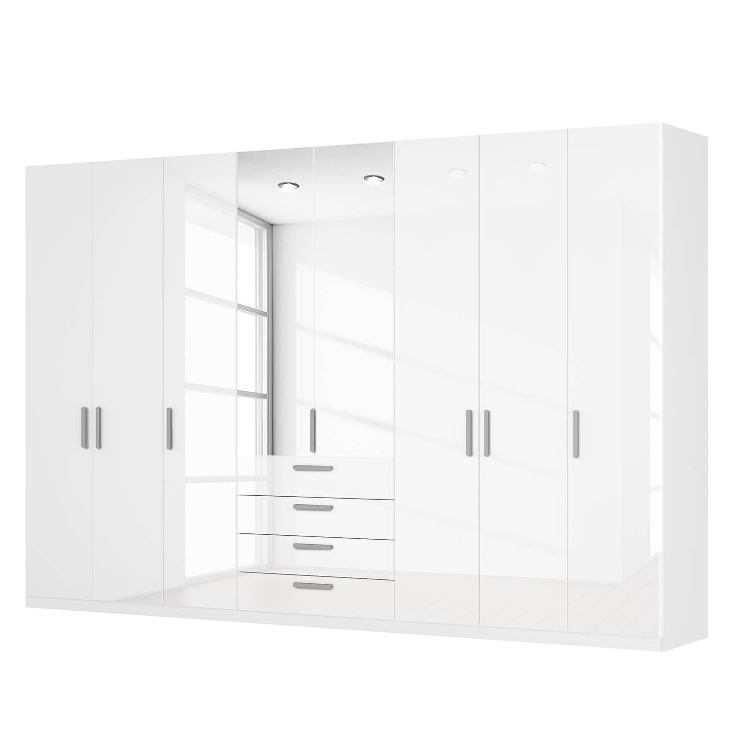 goedkoop Draaideurkast Skøp II hoogglans wit kristalspiegel 360cm 8 deurs 236cm Comfort Skop