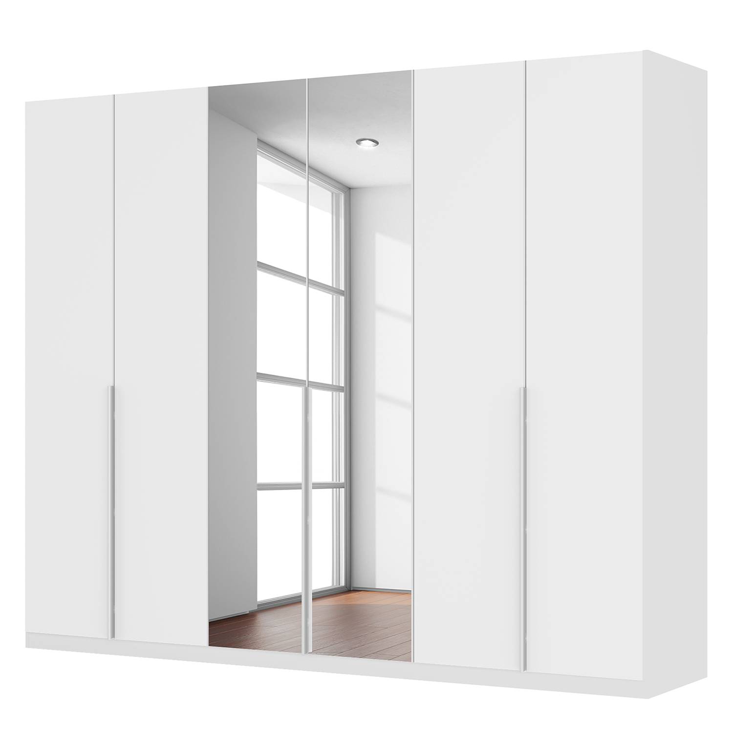 goedkoop Draaideurkast Skøp II hoogglans wit kristalspiegel 270cm 6 deurs 222cm Comfort Skop