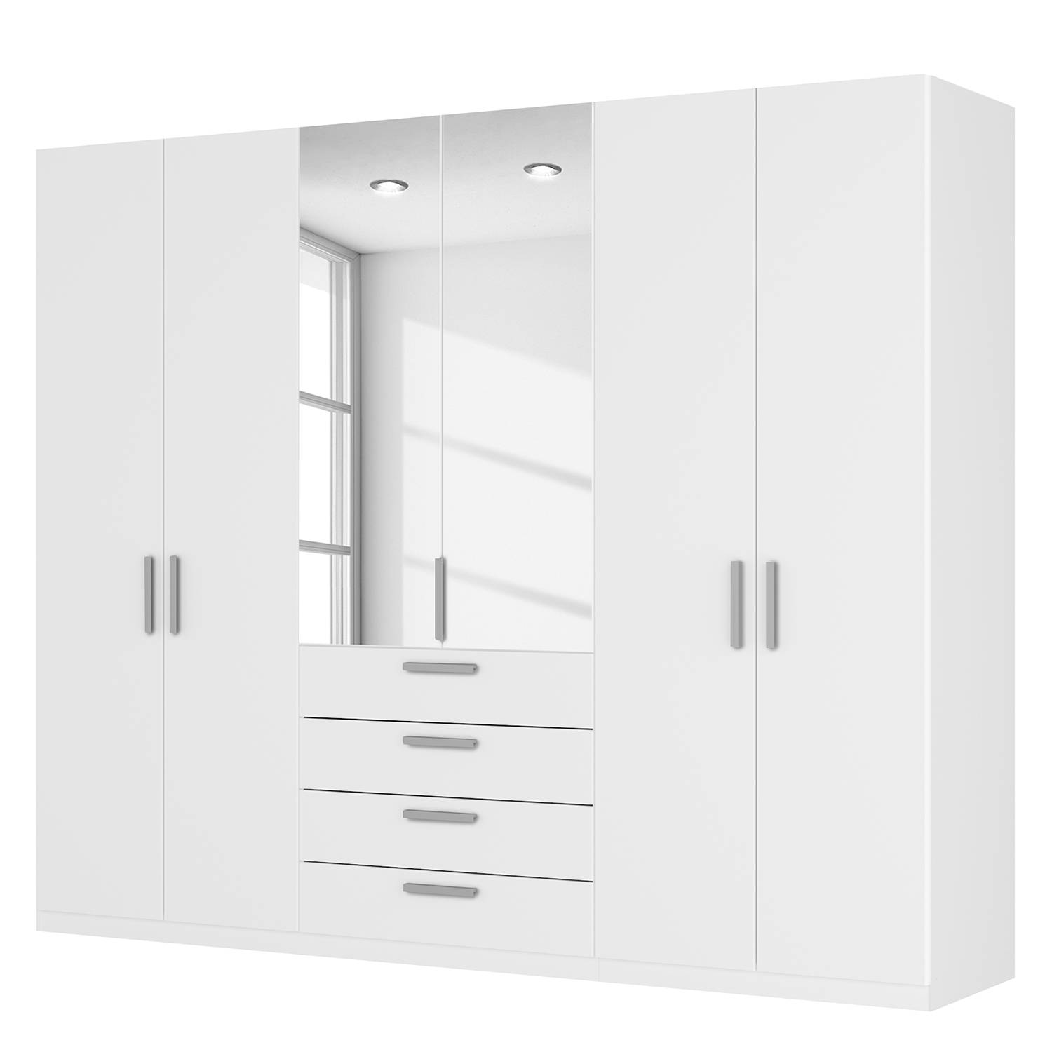 goedkoop Draaideurkast Skøp III alpinewit kristalspiegel 270cm 6 deurs 222cm Comfort Skop