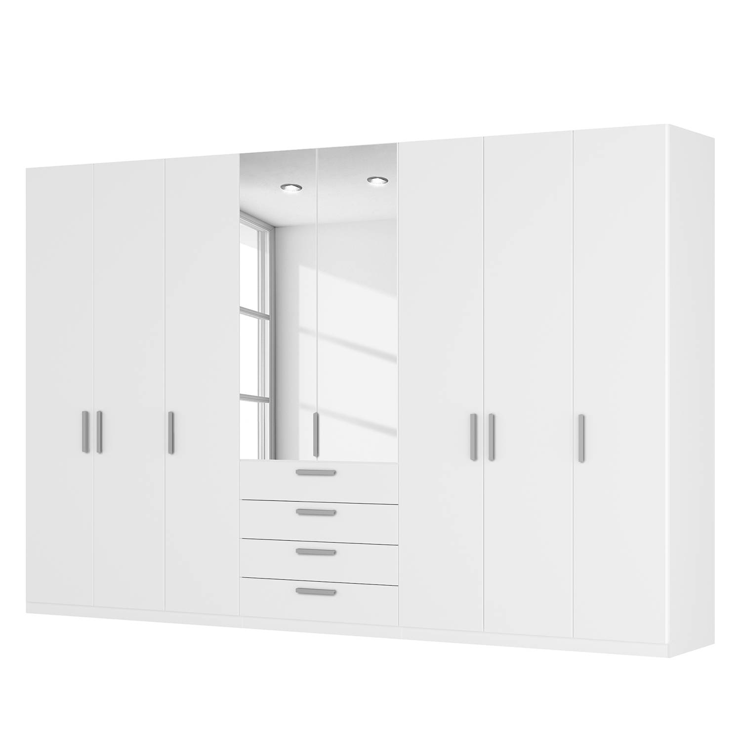 goedkoop Draaideurkast Skøp III alpinewit kristalspiegel 360cm 8 deurs 236cm Basic Skop