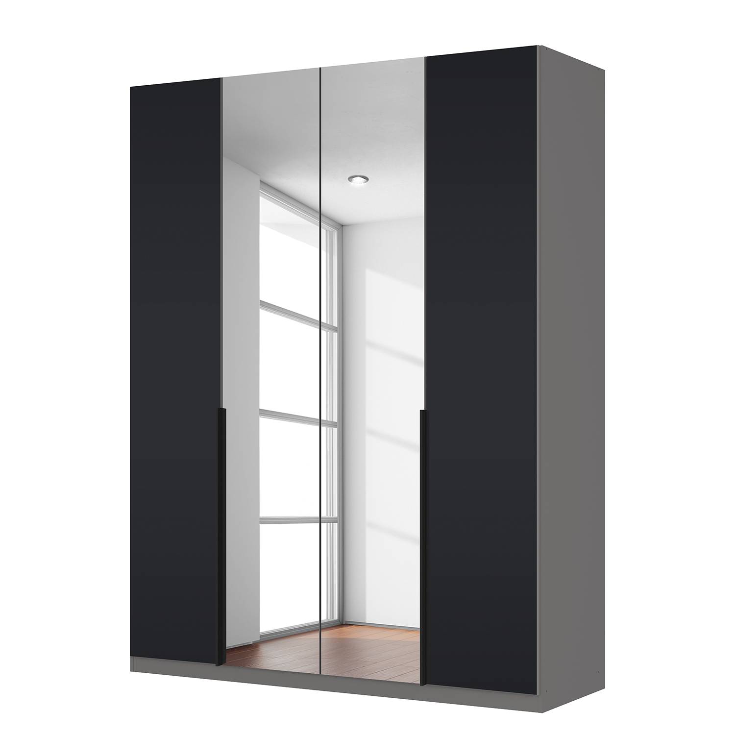 goedkoop Draaideurkast Skøp zwart matglas kristalspiegel 181cm 4 deurs 236cm Premium Skop