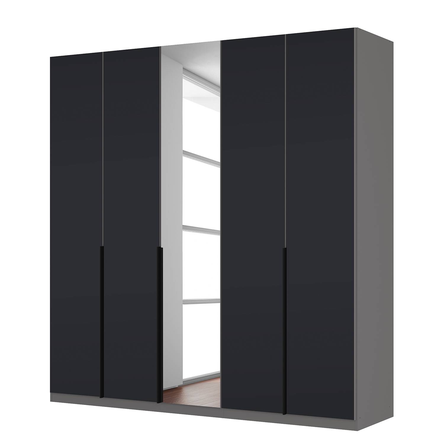 goedkoop Draaideurkast Skøp zwart matglas kristalspiegel 225cm 5 deurs 236cm Premium Skop