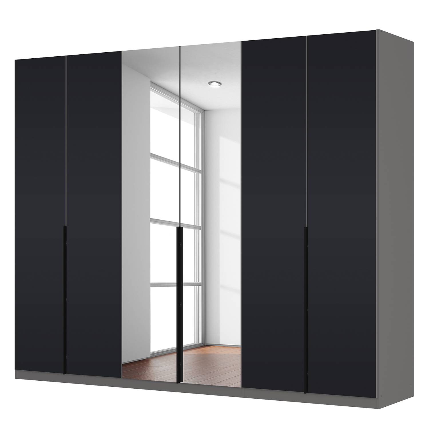 goedkoop Draaideurkast Skøp zwart matglas kristalspiegel 270cm 6 deurs 222cm Basic Skop