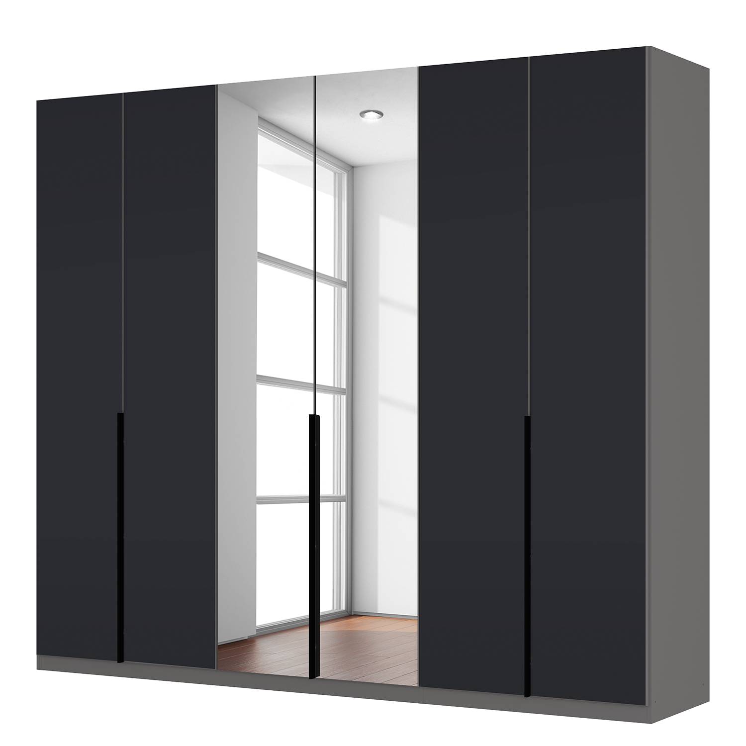 goedkoop Draaideurkast Skøp zwart matglas kristalspiegel 270cm 6 deurs 236cm Classic Skop