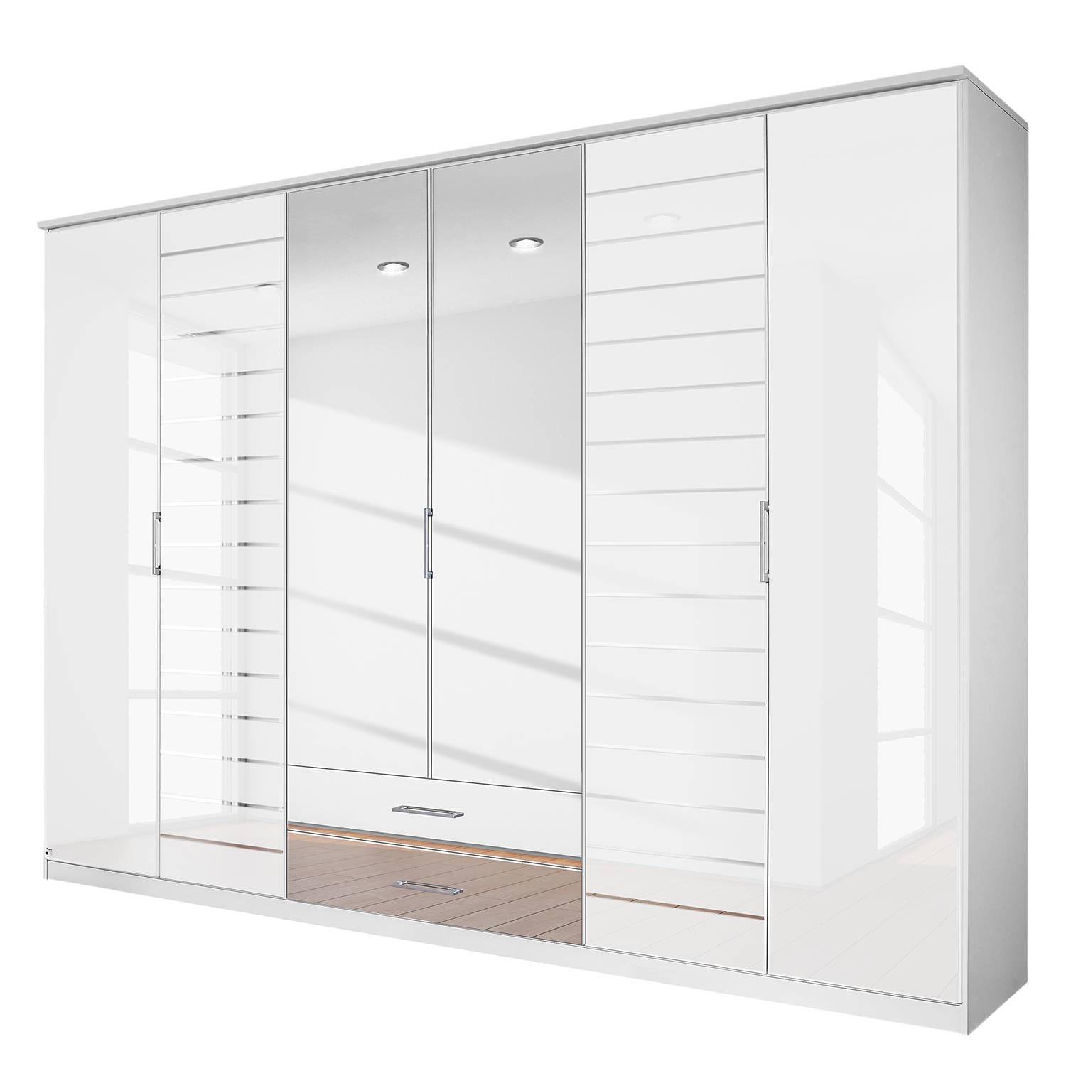 goedkoop Draaideurkast Telde Alpinewit wit glas 271cm 6 deurs 2 spiegeldeuren Rauch Packs