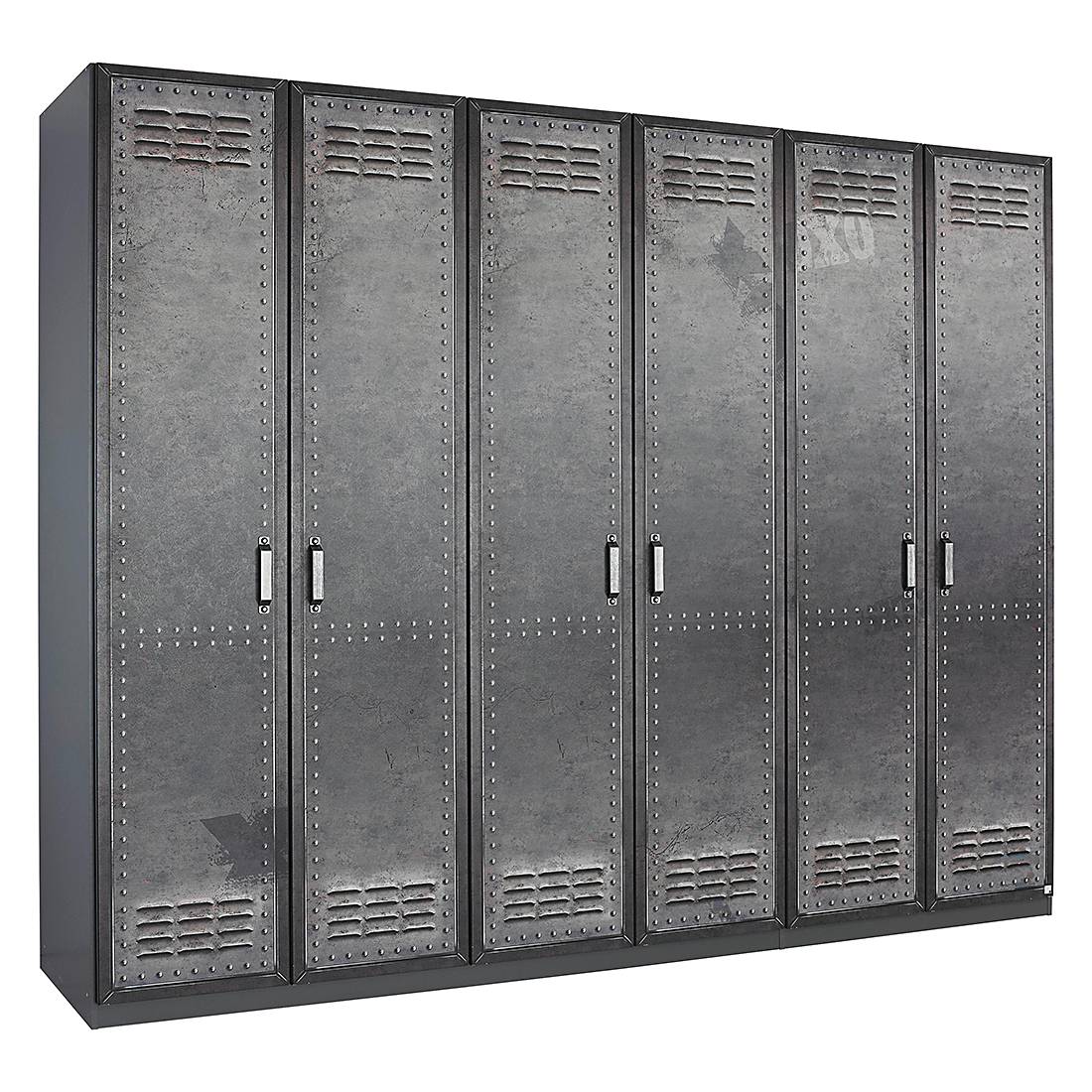 goedkoop Draaideurkast Workbase industrial print look grafietkleurig 270cm 6 deurs Rauch Select