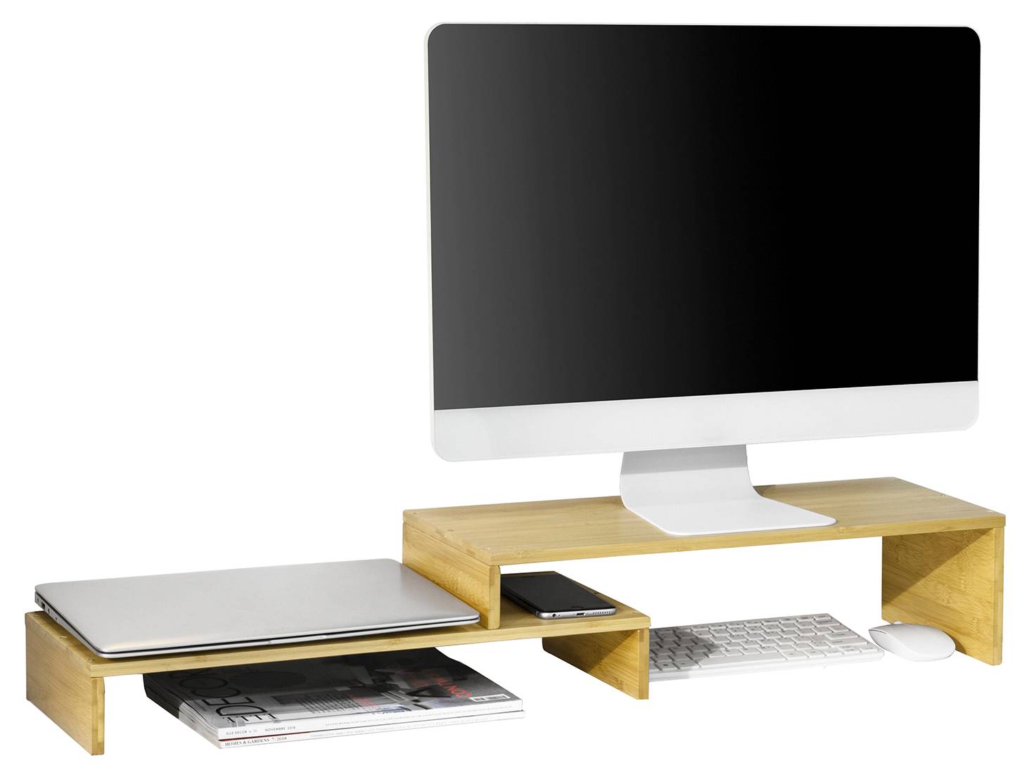 Support de moniteur écran ergonomique support pour écran d'ordinateur  universal, ordinateur portable ou écran tv réhausseur d'écran en bambou  avec longueur et a…