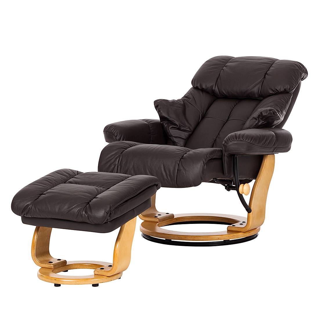goedkoop Relaxfauteuil Grunewald met hocker echt leer Donkerbruin Nuovoform