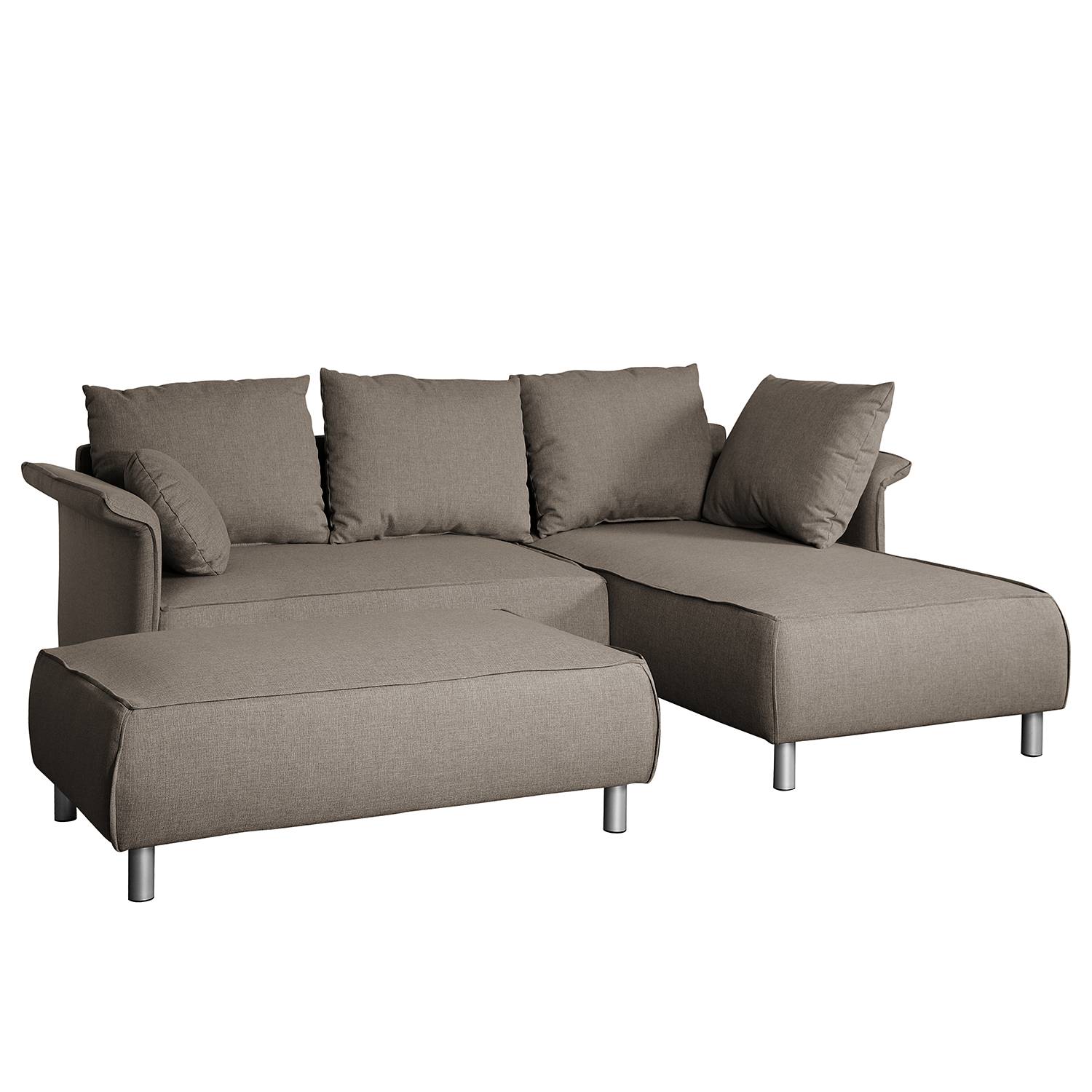 home24 Fredriks Ecksofa Ambesia Longchair Cappuccino Strukturstoff 228x90x160 cm (BxHxT) mit Hocker Modern