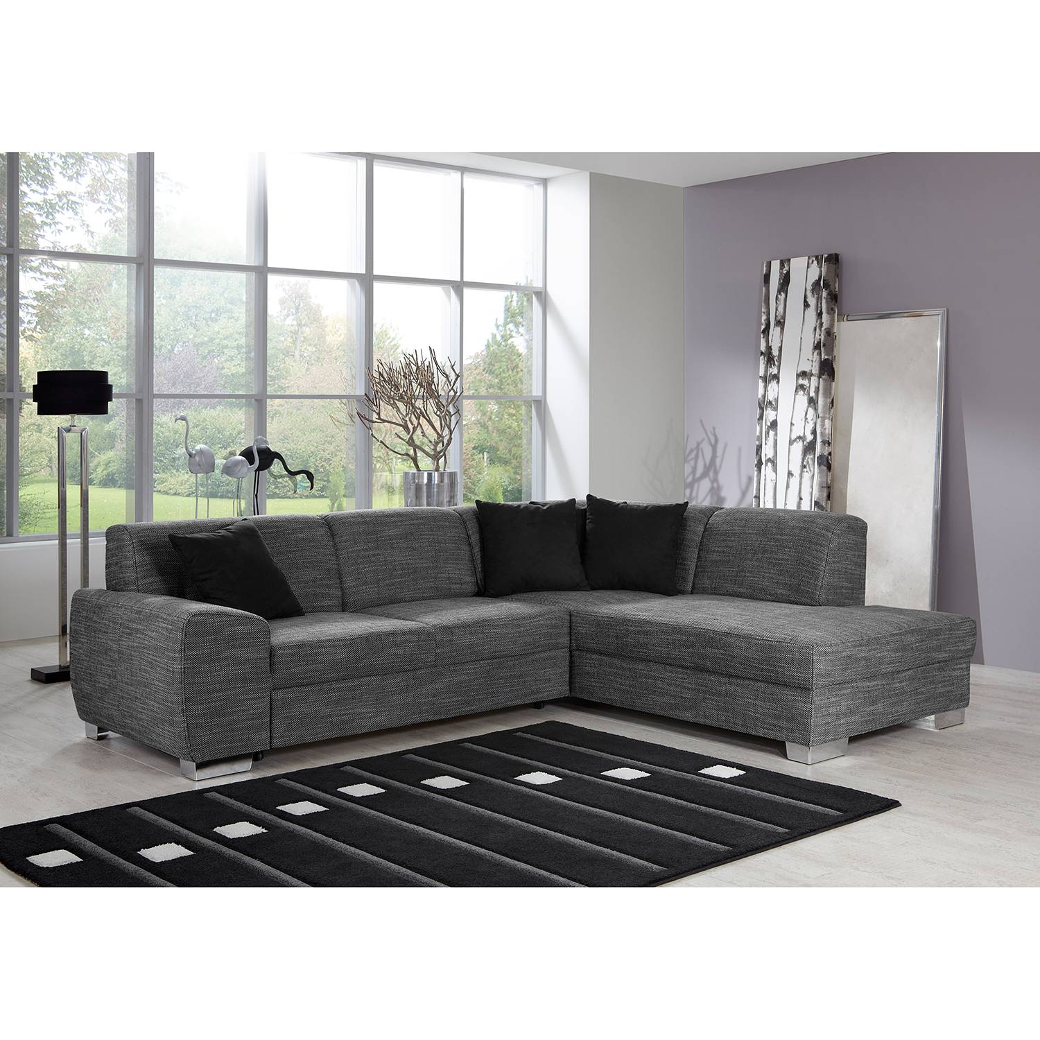 home24 Fredriks Ecksofa Barkley Hellgrau Strukturstoff 279x81x216 cm mit Schlaffunktion