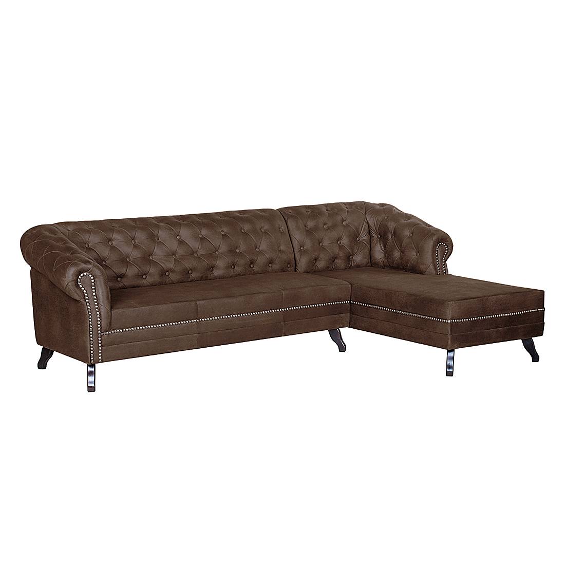 home24 ars manufacti Ecksofa Benavente 2-Sitzer Dunkelbraun Microfaser 265x80x167 cm (BxHxT) Industrial