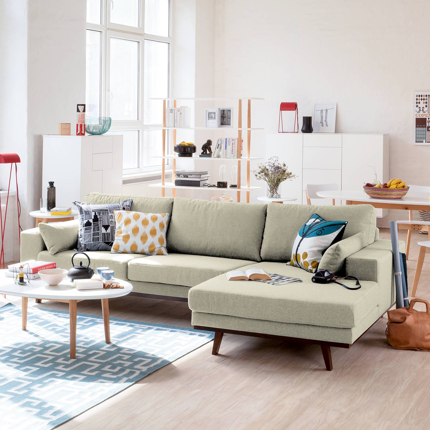 home24 Mørteens Ecksofa Billund I Warmes Beige Webstoff 282x84x151 cm