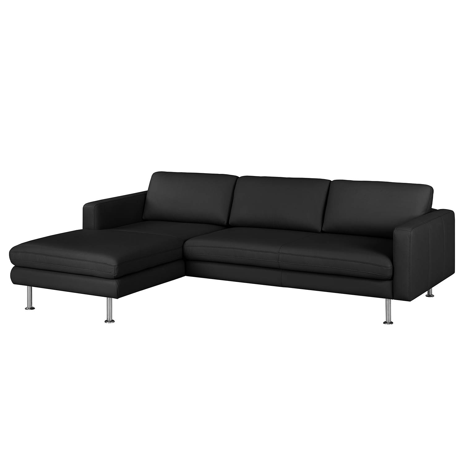 home24 Fredriks Ecksofa Bivona II Schwarz Echtleder 236x77x165 cm (BxHxT) Modern