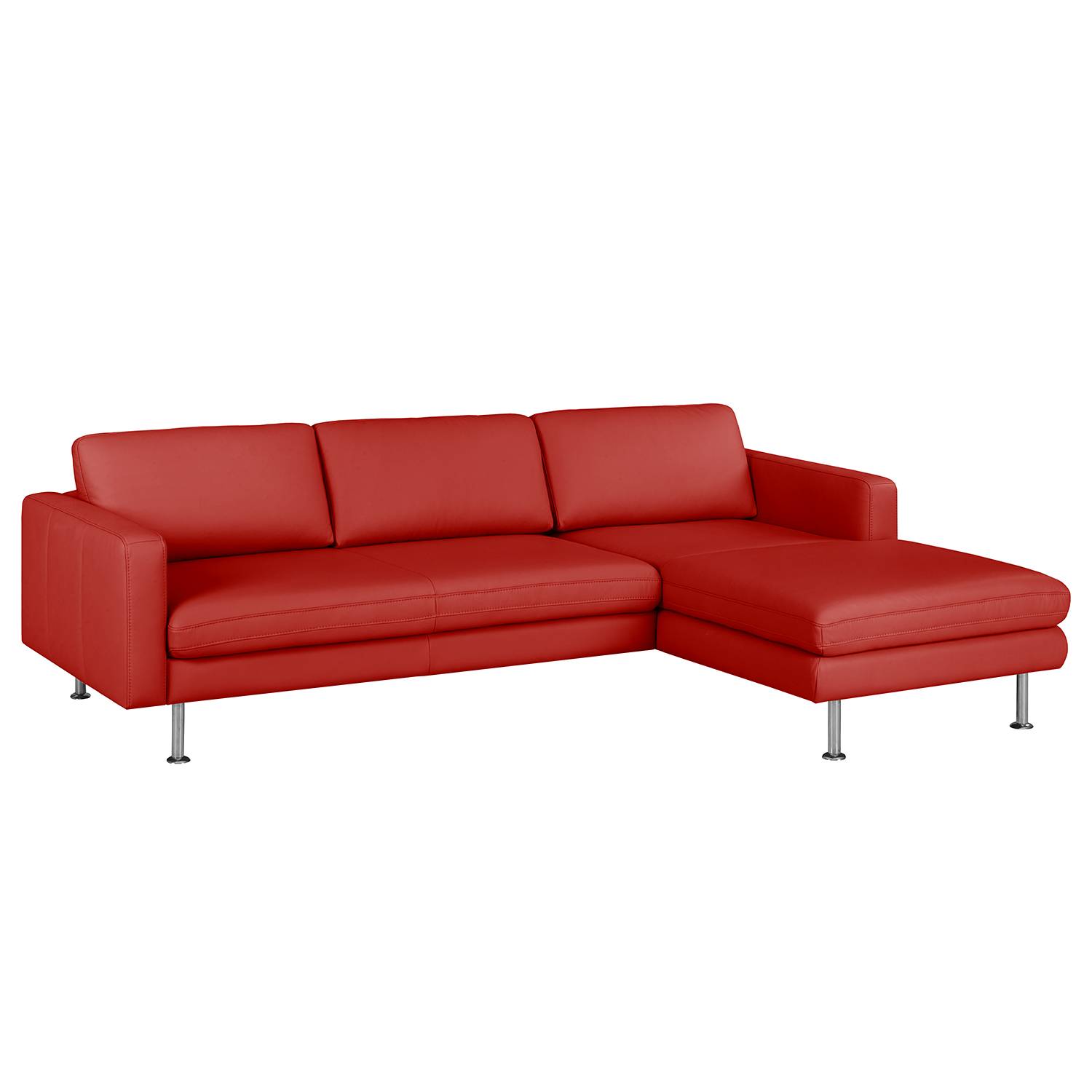 home24 Fredriks Ecksofa Bivona II Rot Echtleder 236x77x165 cm (BxHxT) Modern