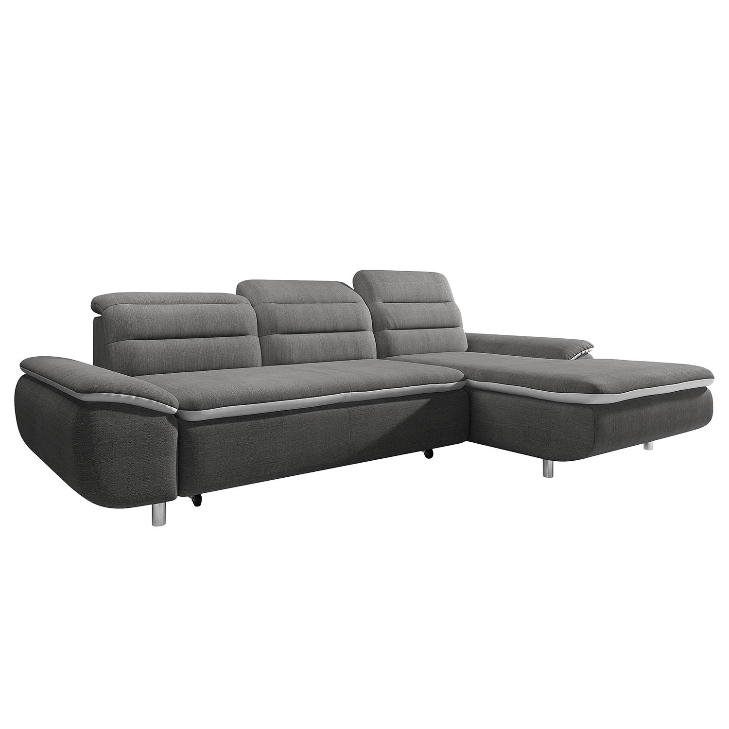 goedkoop Hoekbank Bodega Bay I structuurstof kunstleer Longchair vooraanzicht rechts Met slaapfunctie Grijs wit reconcept