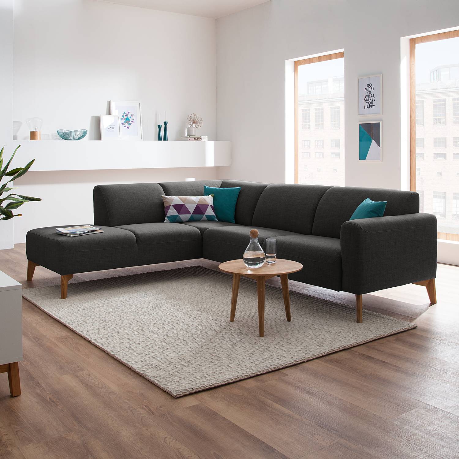 home24 Studio Copenhagen Ecksofa Bora II Anthrazit Webstoff 251x78x206 cm