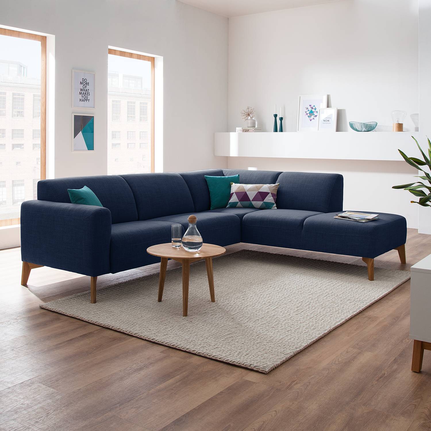 home24 Studio Copenhagen Ecksofa Bora II Dunkelblau Webstoff 251x78x206 cm