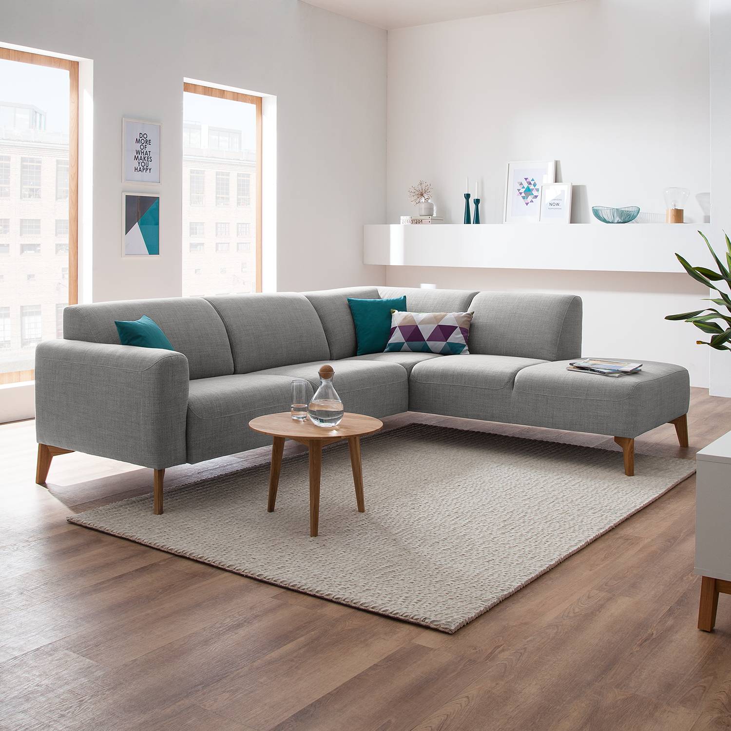 home24 Studio Copenhagen Ecksofa Bora II Grau Webstoff 251x78x206 cm