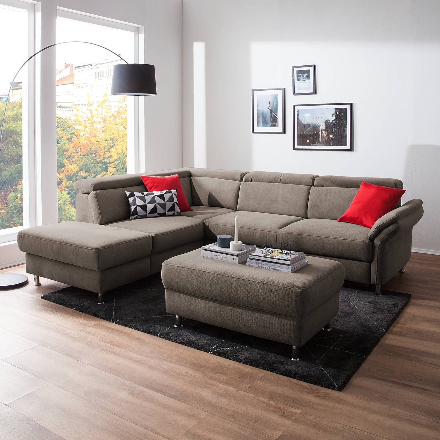 home24 Fredriks Ecksofa Calang Cubanit Webstoff 267x97x228 cm (BxHxT) mit Schlaffunktion/Bettkasten Modern