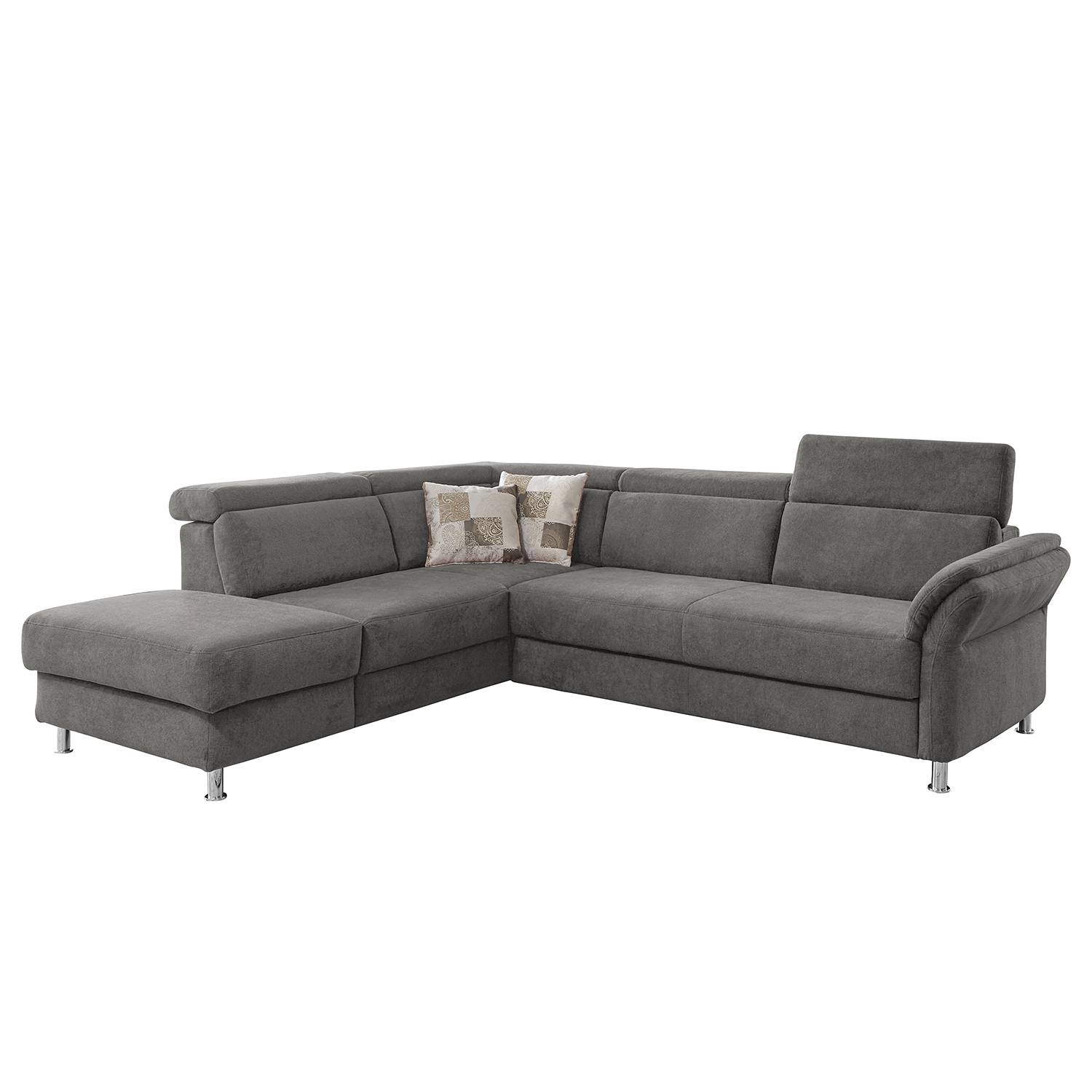 home24 Fredriks Ecksofa Calang Grau Webstoff 267x97x228 cm (BxHxT) mit Schlaffunktion/Bettkasten Modern