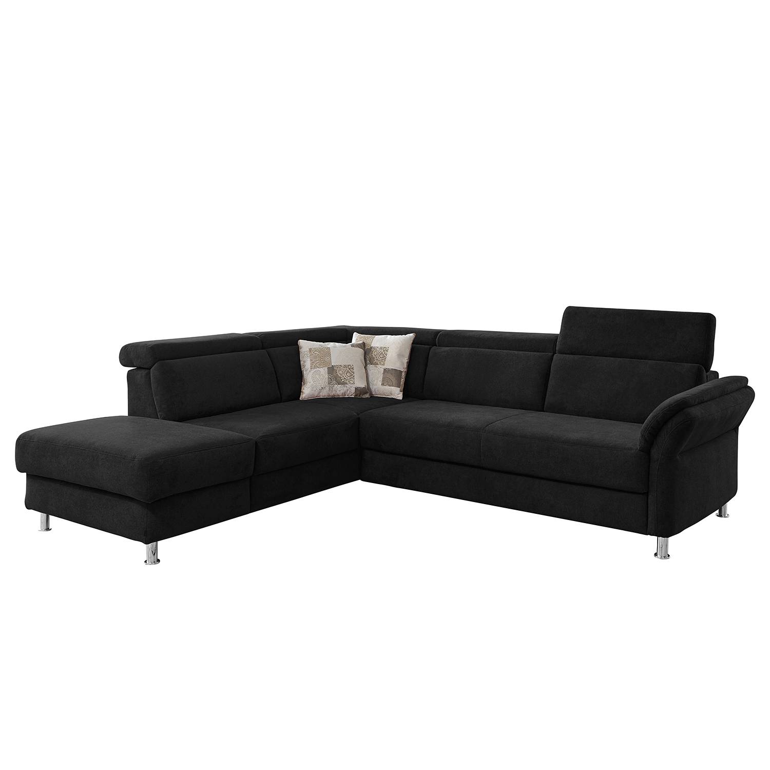 home24 Fredriks Ecksofa Calang Schwarz Webstoff 267x97x228 cm (BxHxT) mit Schlaffunktion/Bettkasten Modern