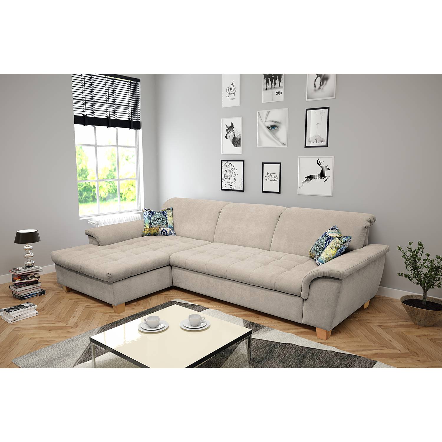 home24 Ars Natura Ecksofa Charlo 2-Sitzer Cappuccino Microfaser 279x81x164 cm mit Schlaffunktion und Bettkasten