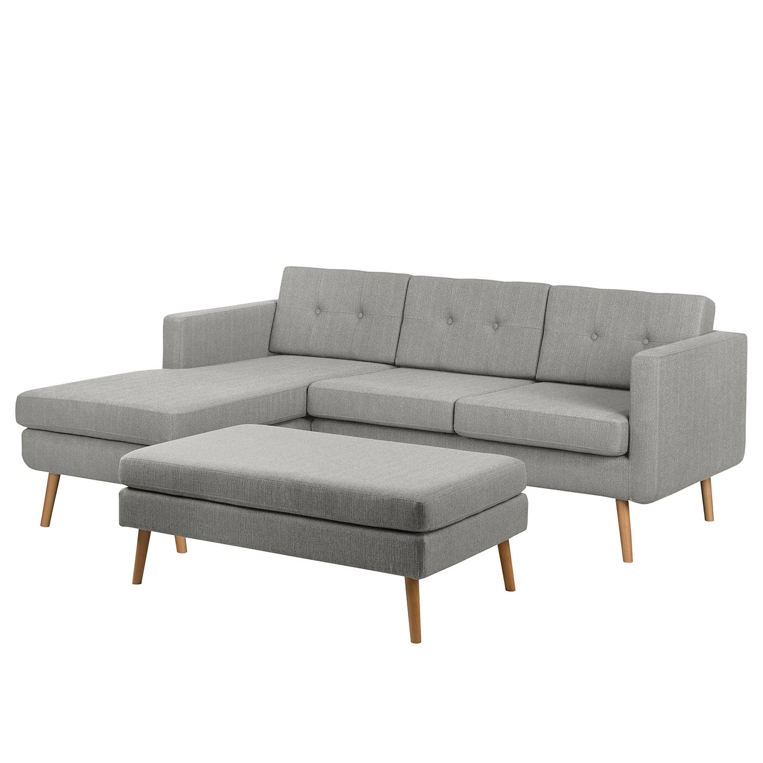 goedkoop Hoekbank Croom geweven stof Longchair vooraanzicht links Hocker Fango Morteens