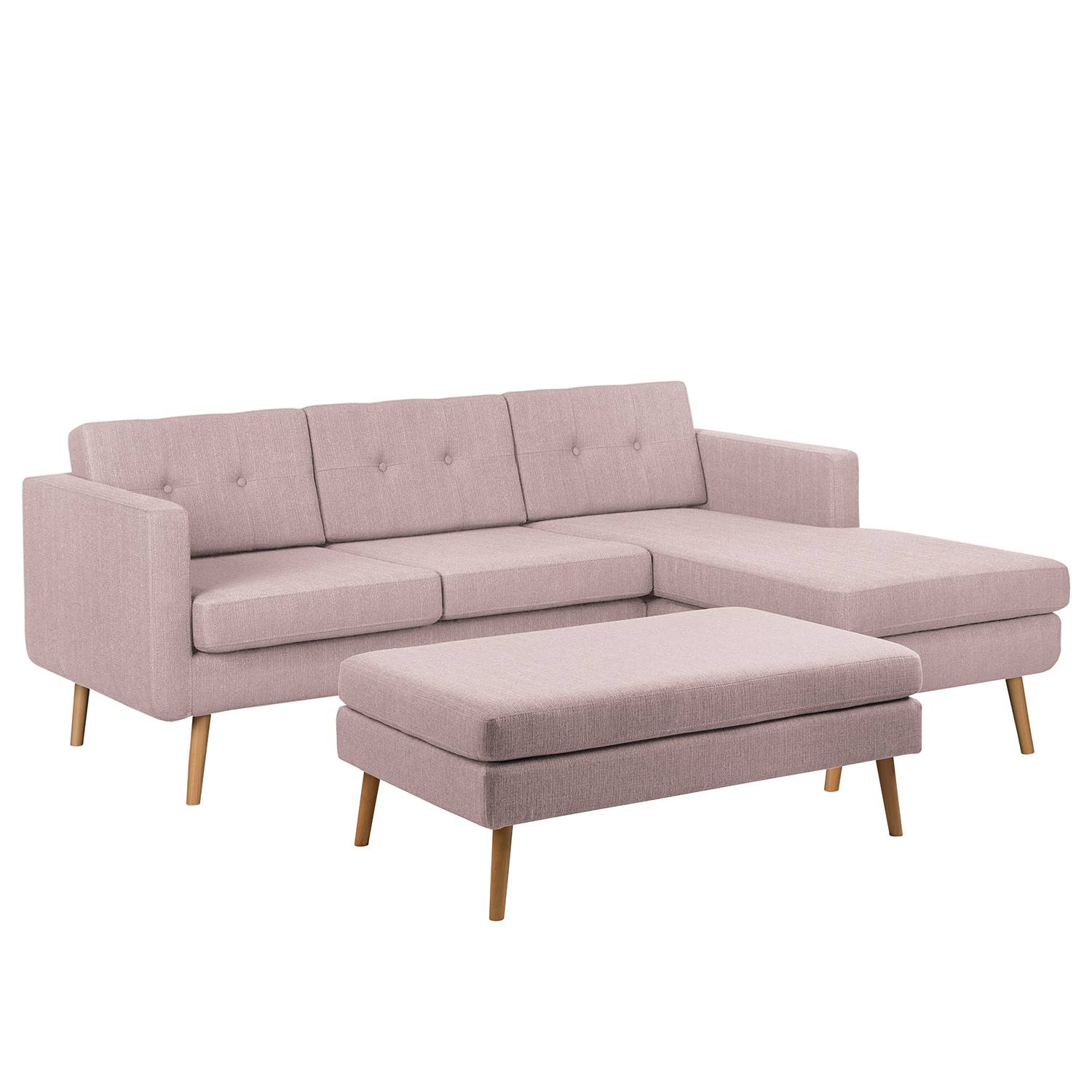 goedkoop Hoekbank Croom geweven stof Longchair vooraanzicht rechts Hocker Mauve Morteens