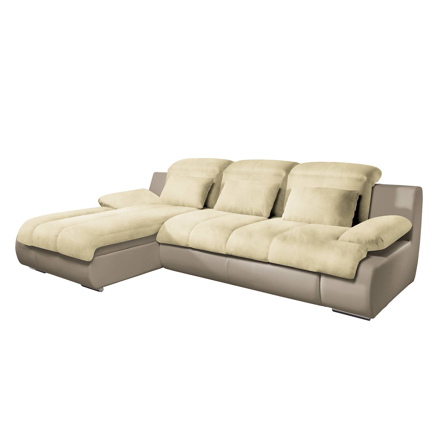 goedkoop Hoekbank Delsbo met slaapfunctie kunstleer microvezel Longchair vooraanzicht links Zandkleurig beige Cotta