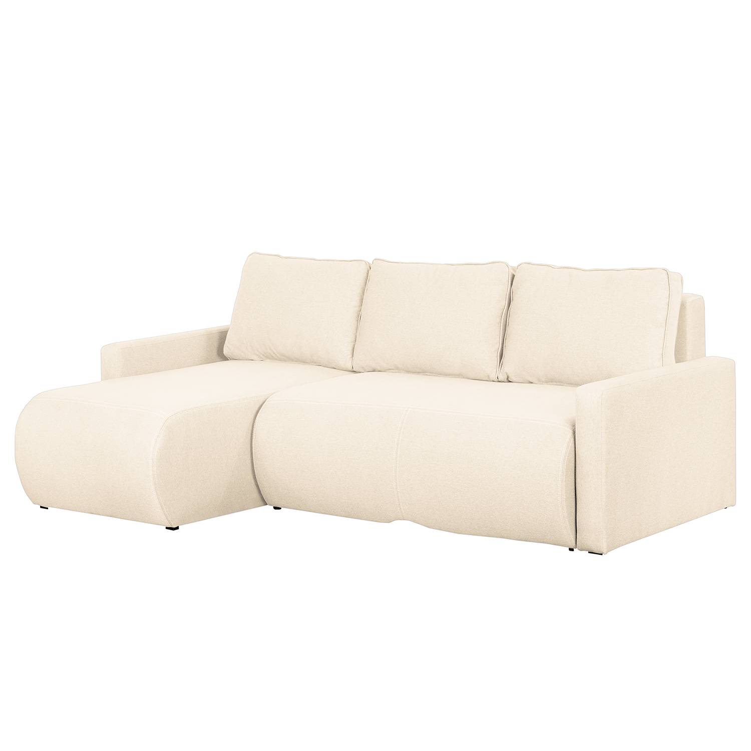 home24 Fredriks Ecksofa El Calvario Hellbeige Strukturstoff 222x76x149 cm (BxHxT) mit Schlaffunktion/Bettkasten Modern