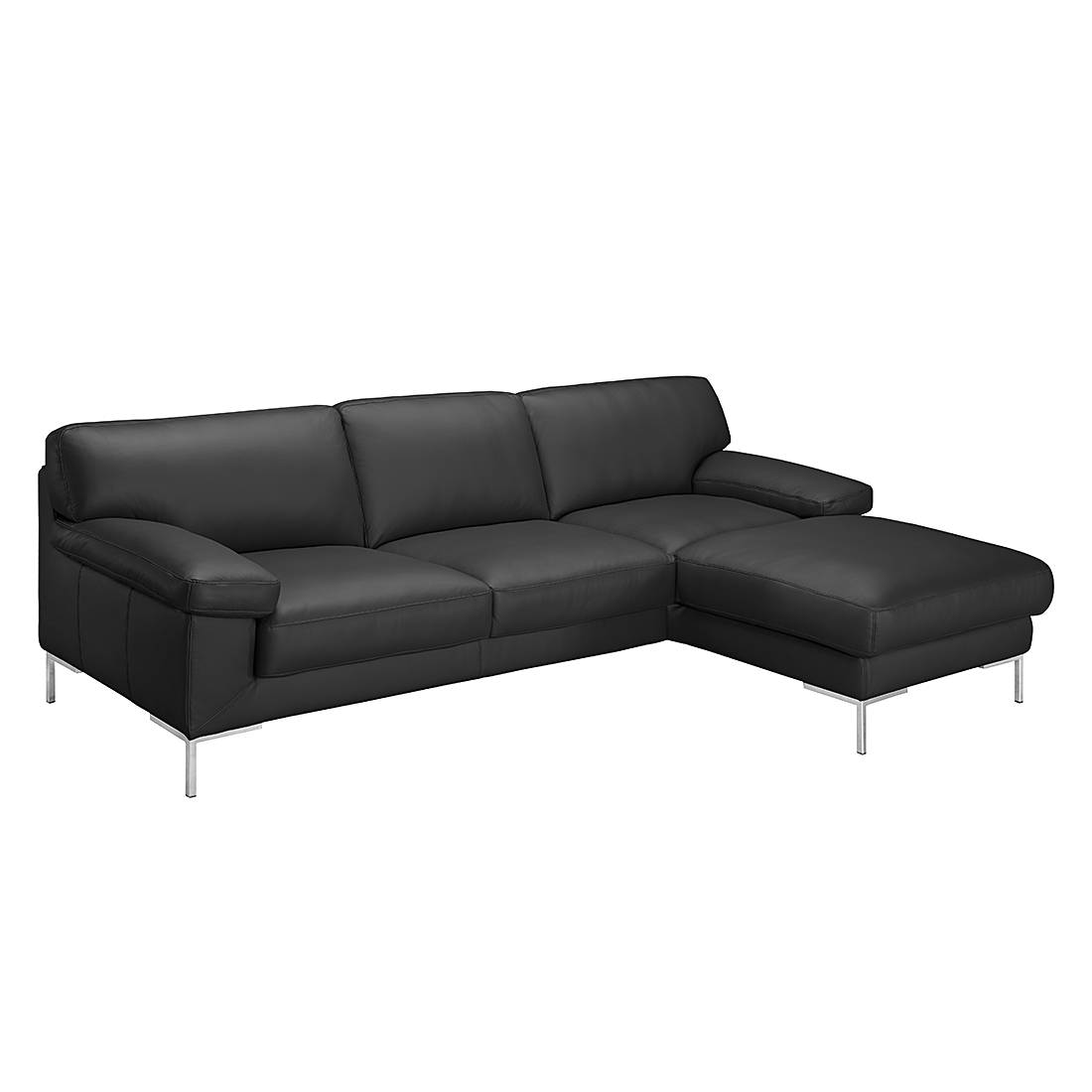 home24 ars manufacti Ecksofa Parlin Schwarz Echtleder 257x82x168 cm (BxHxT) Industrial