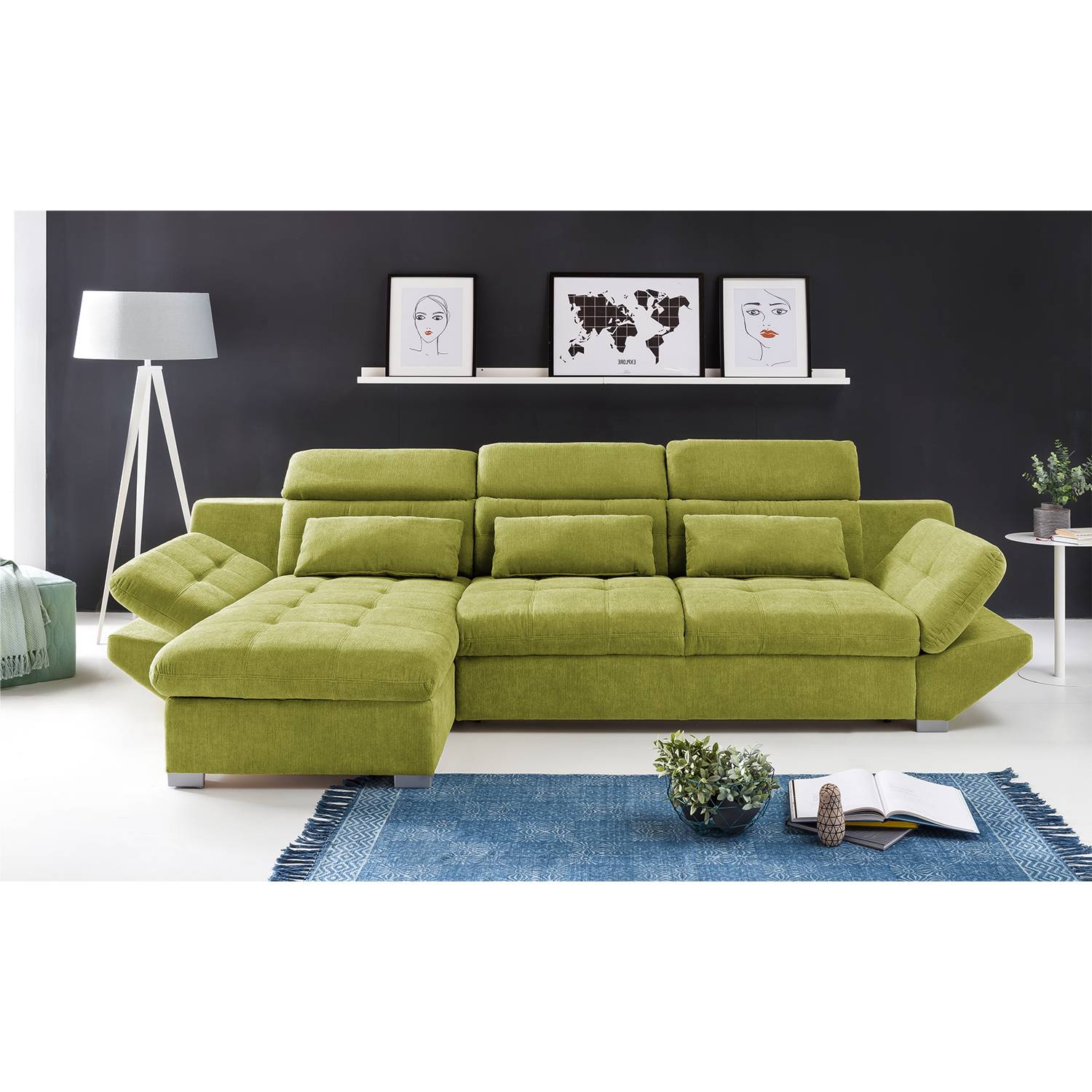 home24 Fredriks Ecksofa Estoi Pistaziengrün Microfaser 315x80x168 cm