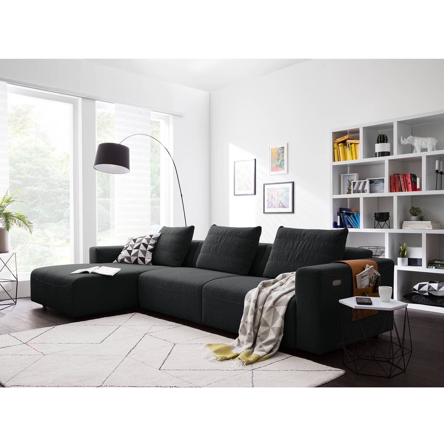 home24 Studio Copenhagen Ecksofa Finny II Anthrazit Webstoff 320x83x170 cm (BxHxT) Modern