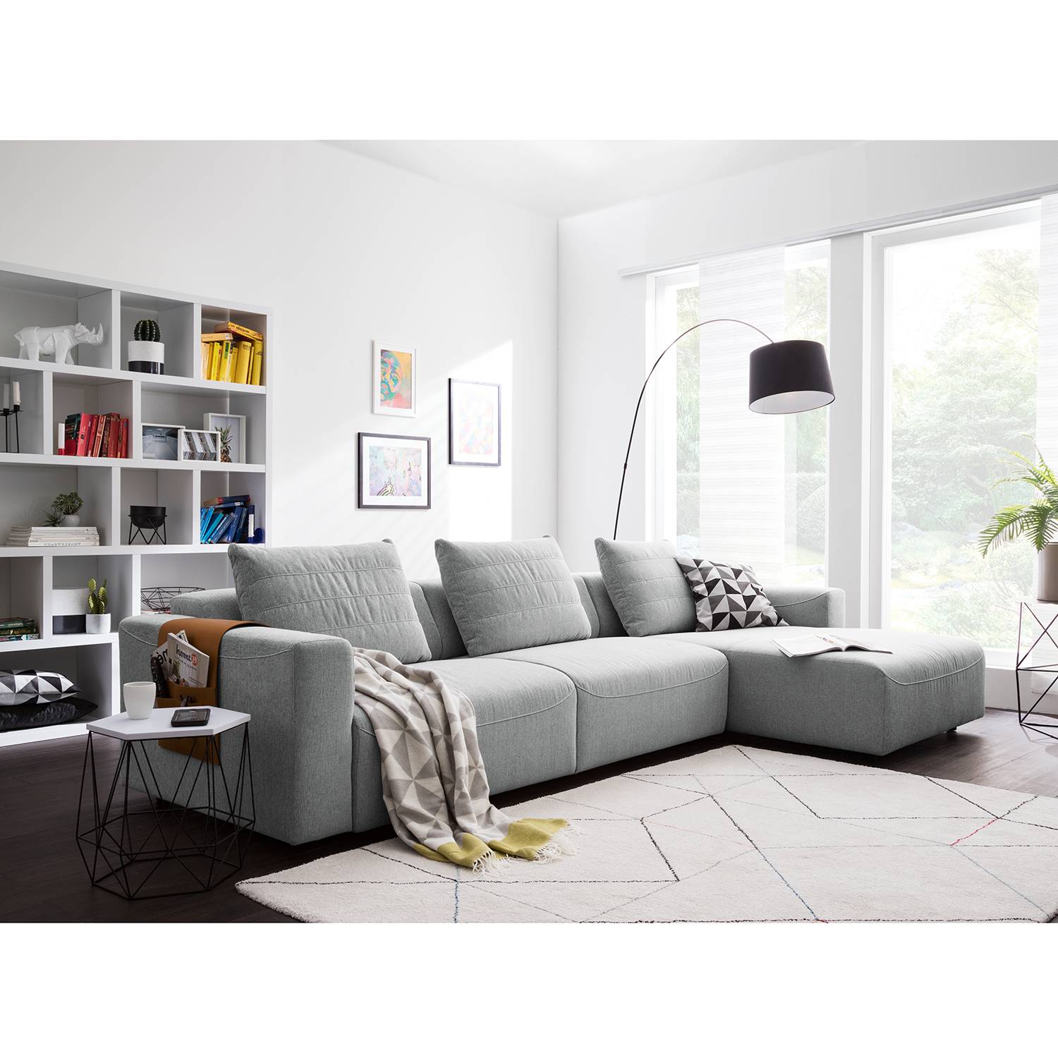 home24 Studio Copenhagen Ecksofa Finny II Hellgrau Webstoff 320x83x170 cm (BxHxT) Modern