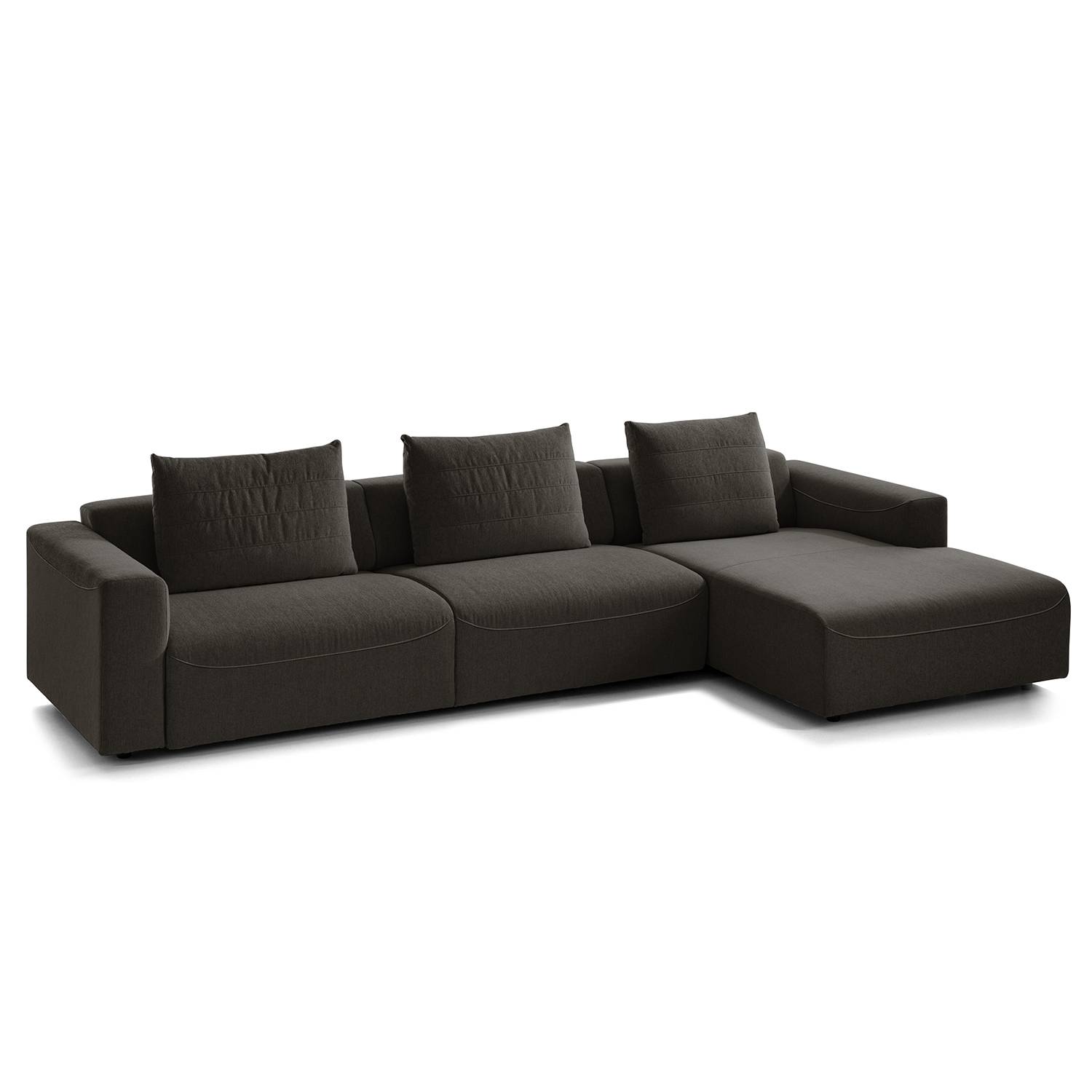 goedkoop Hoekbank Finny II geweven stof Longchair vooraanzicht rechts Geen functie Stof Saia ZwartBruin Studio Copenhagen