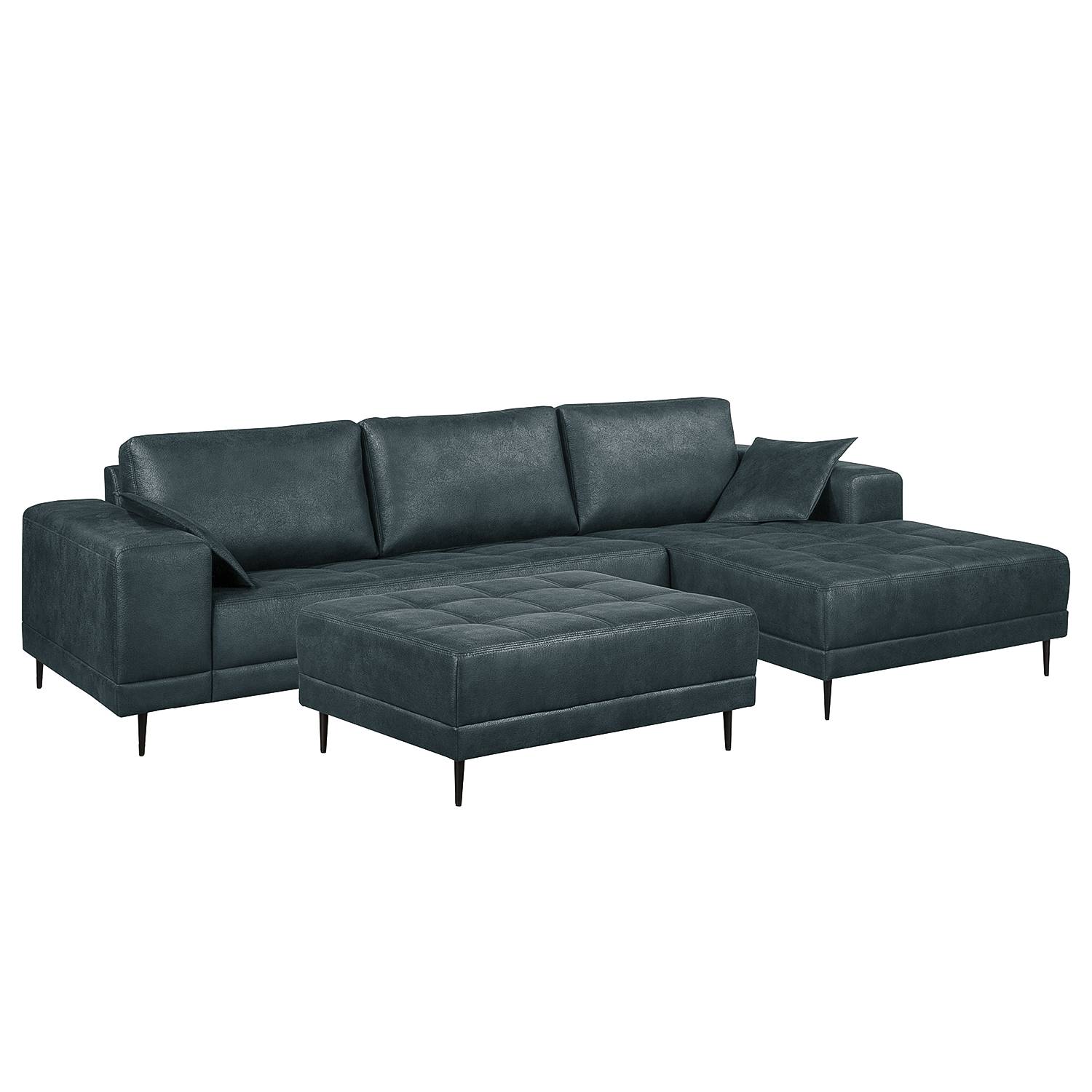 home24 ars manufacti Ecksofa Flesk Anthrazit Microfaser 282x83x167 cm (BxHxT) mit Hocker Industrial