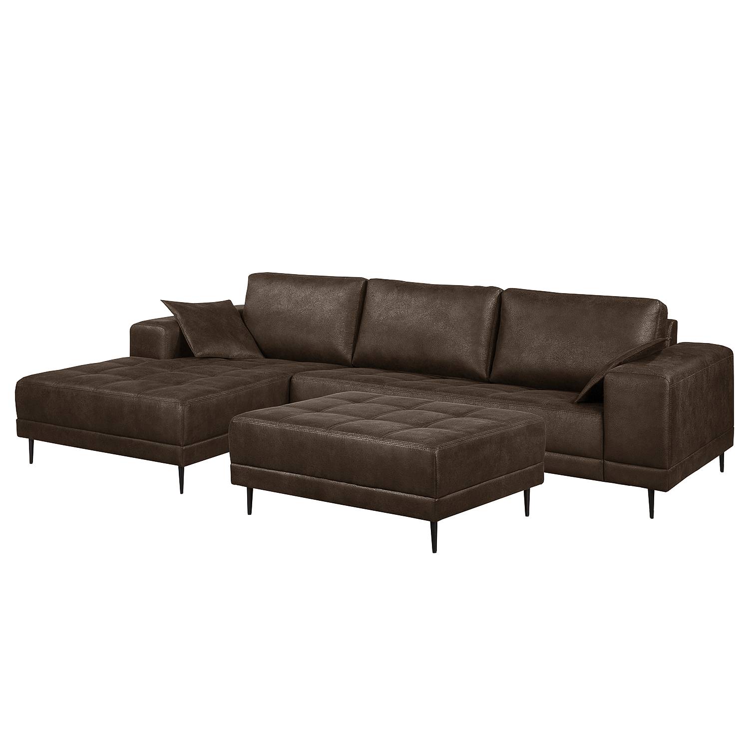 home24 ars manufacti Ecksofa Flesk Braun Microfaser 282x83x167 cm (BxHxT) mit Hocker Industrial