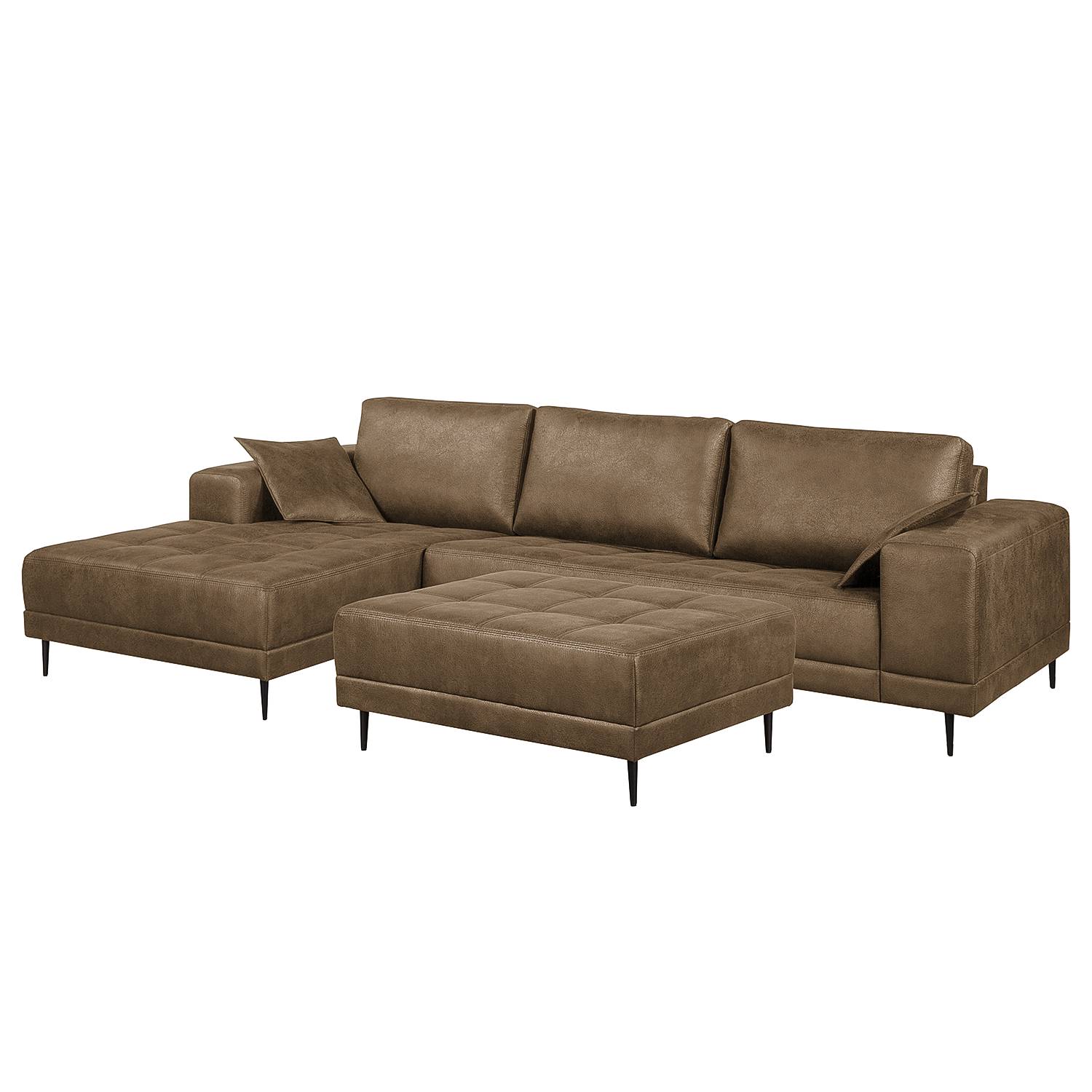 home24 ars manufacti Ecksofa Flesk Latte Macchiato Microfaser 282x83x167 cm (BxHxT) mit Hocker Industrial