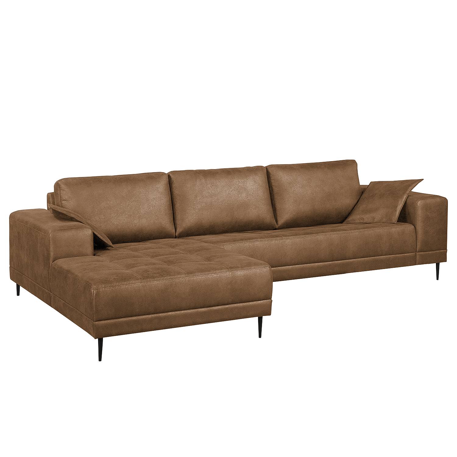 home24 ars manufacti Ecksofa Flesk Hellbraun Microfaser 282x83x167 cm (BxHxT) Industrial