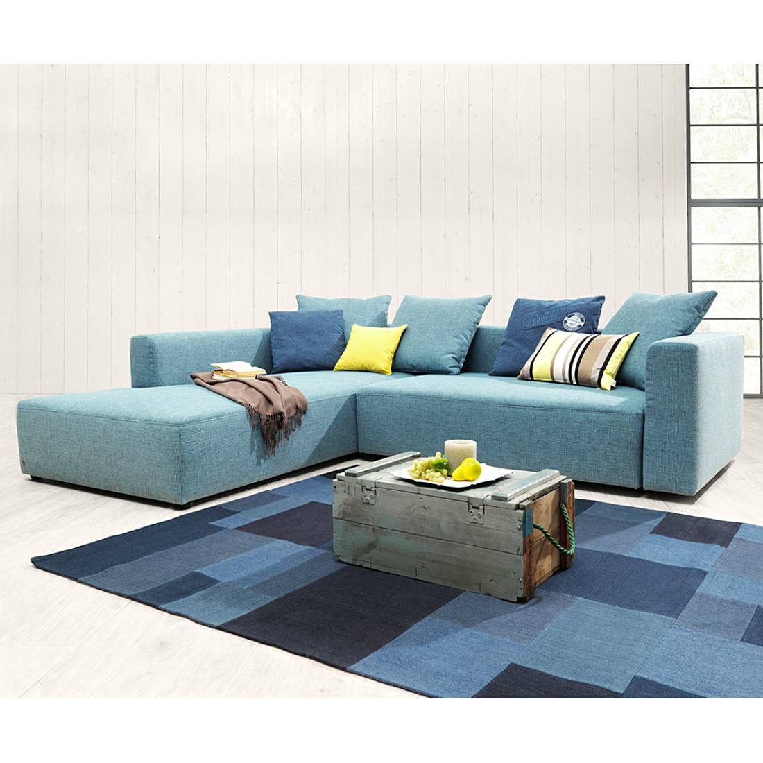 home24 Tom Tailor Ecksofa Heaven Casual M Ozeanblau Webstoff 282x66x221 cm