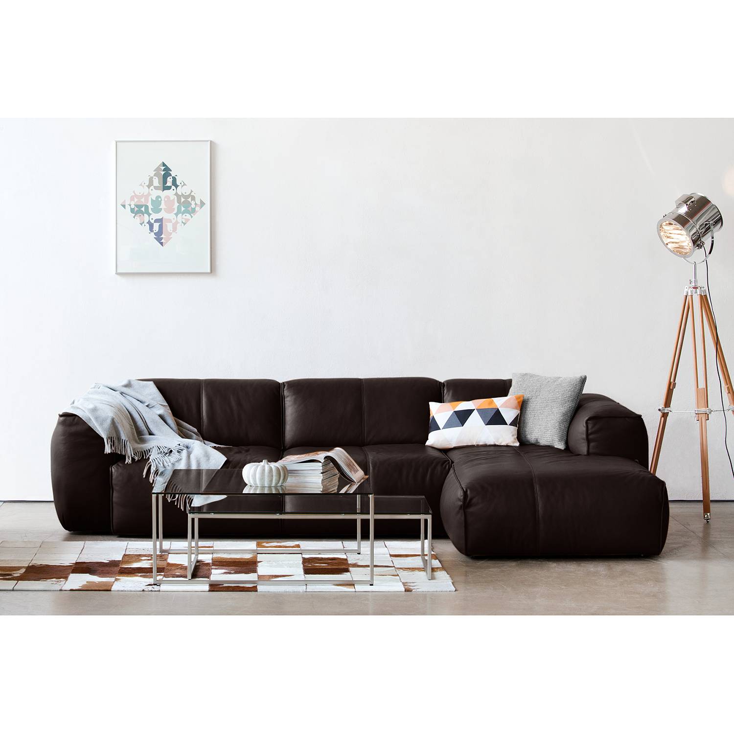 home24 Studio Copenhagen Ecksofa Hudson I Dunkelbraun Echtleder 328x71x173 cm (BxHxT) Skandi