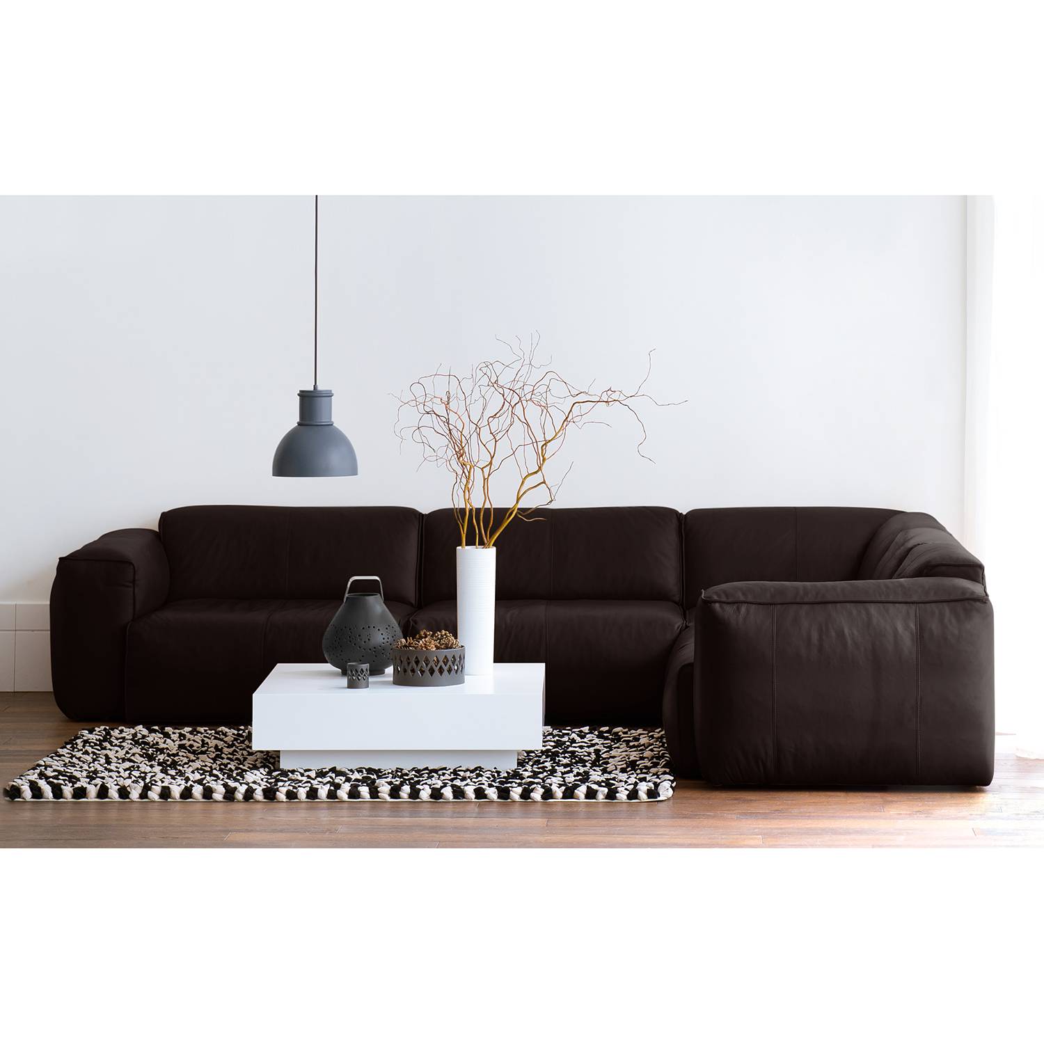 home24 Studio Copenhagen Ecksofa Hudson II Dunkelbraun Echtleder 325x71x260 cm (BxHxT) Skandi