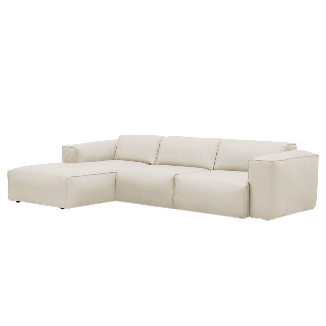 home24 Studio Copenhagen Ecksofa Hudson IV Creme Echtleder 295x71x173 cm (BxHxT) Skandi