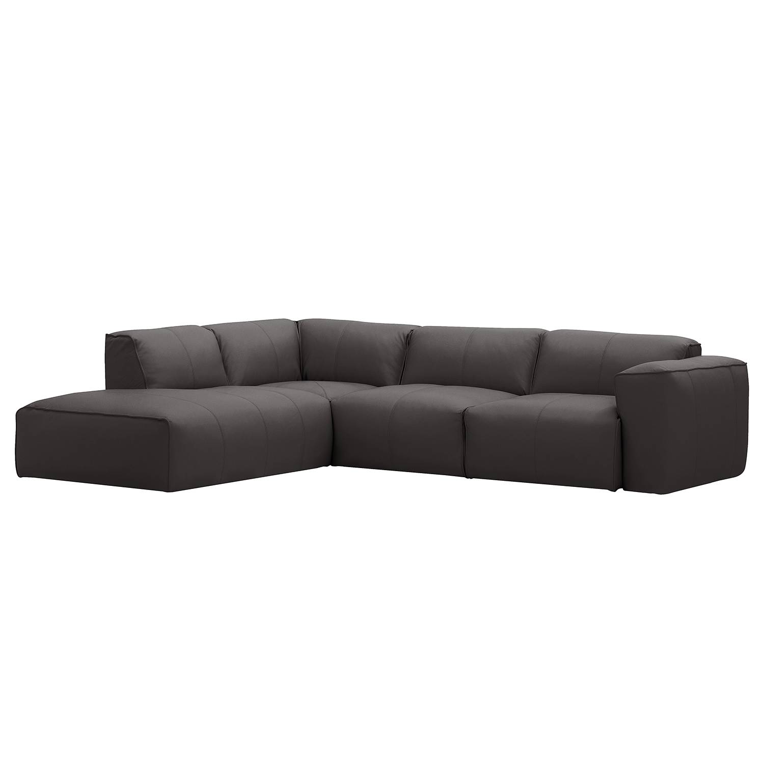 home24 Studio Copenhagen Ecksofa Hudson IX Grau Echtleder 292x71x231 cm (BxHxT) Skandi