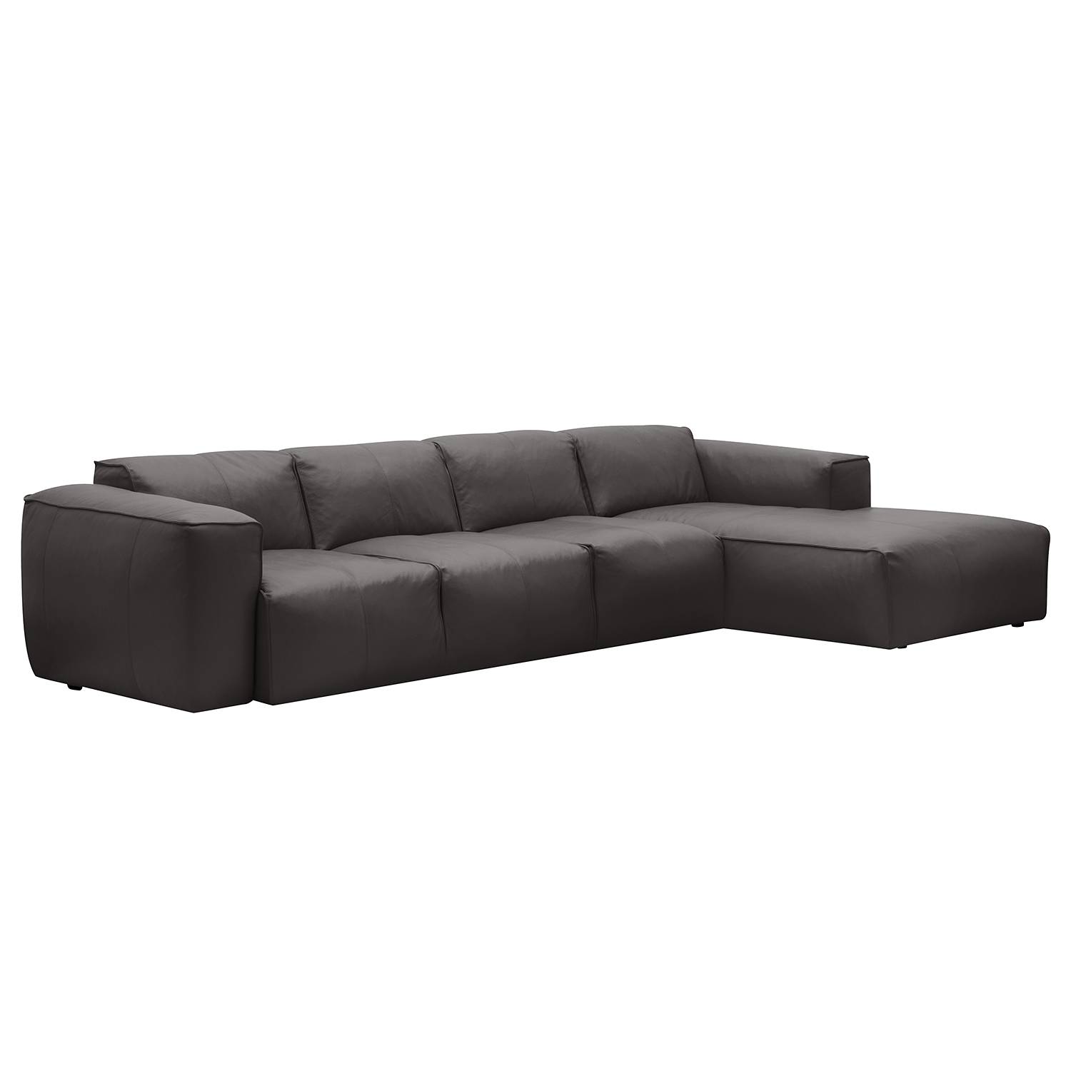 home24 Studio Copenhagen Ecksofa Hudson V Grau Echtleder 328x71x173 cm